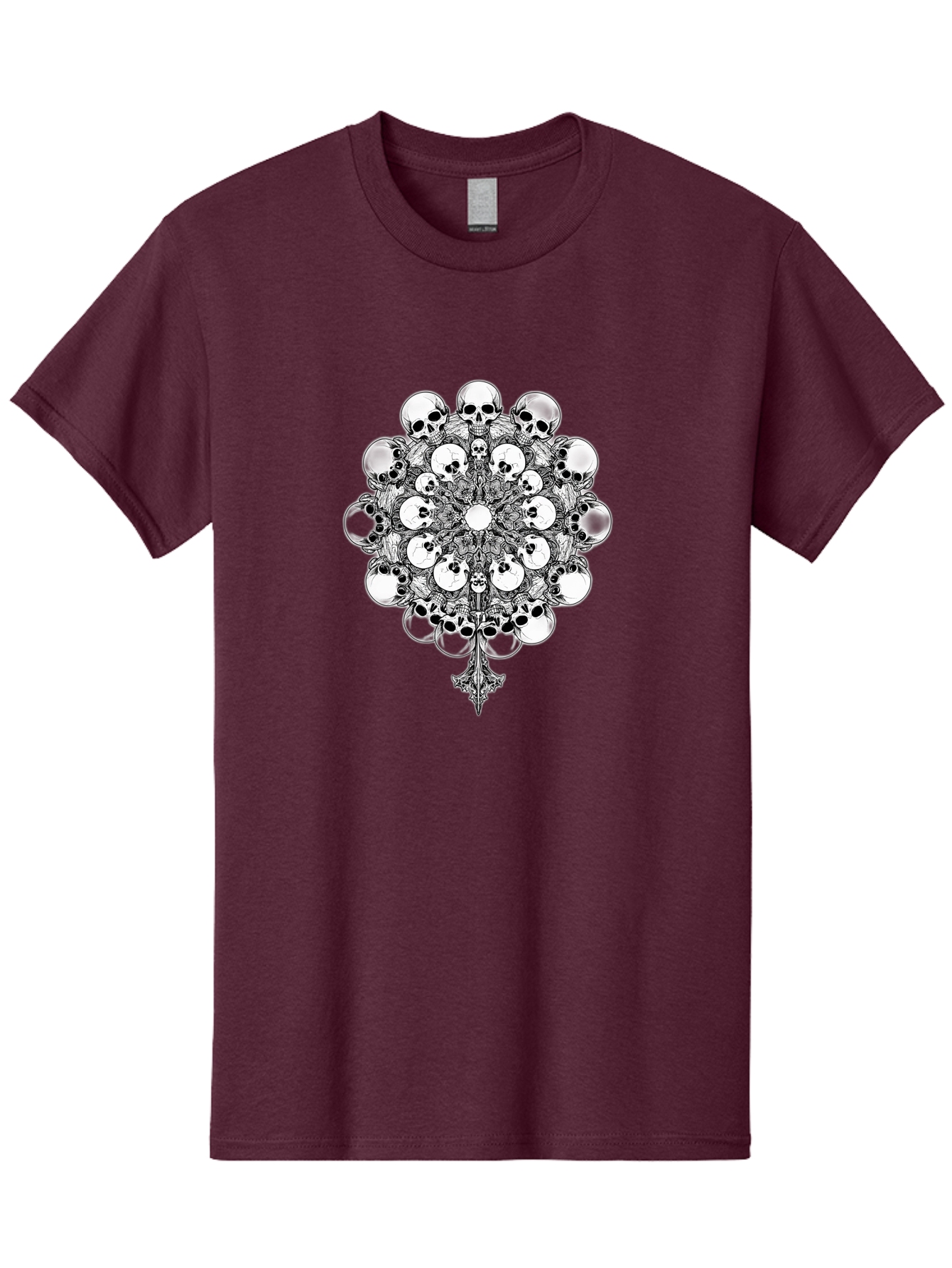 Skull-Mandala-5 Men'S Graphic Tee, 100% Cotton, Comfortable Casual Summer Wear, Machine Washable, Skull Art, Mandala Design, Intricate Patterns, Floral Motifs, Death Symbolism, Mystical Imagery, Gothic Style, Dark Art, Ornate Details Bad599 7