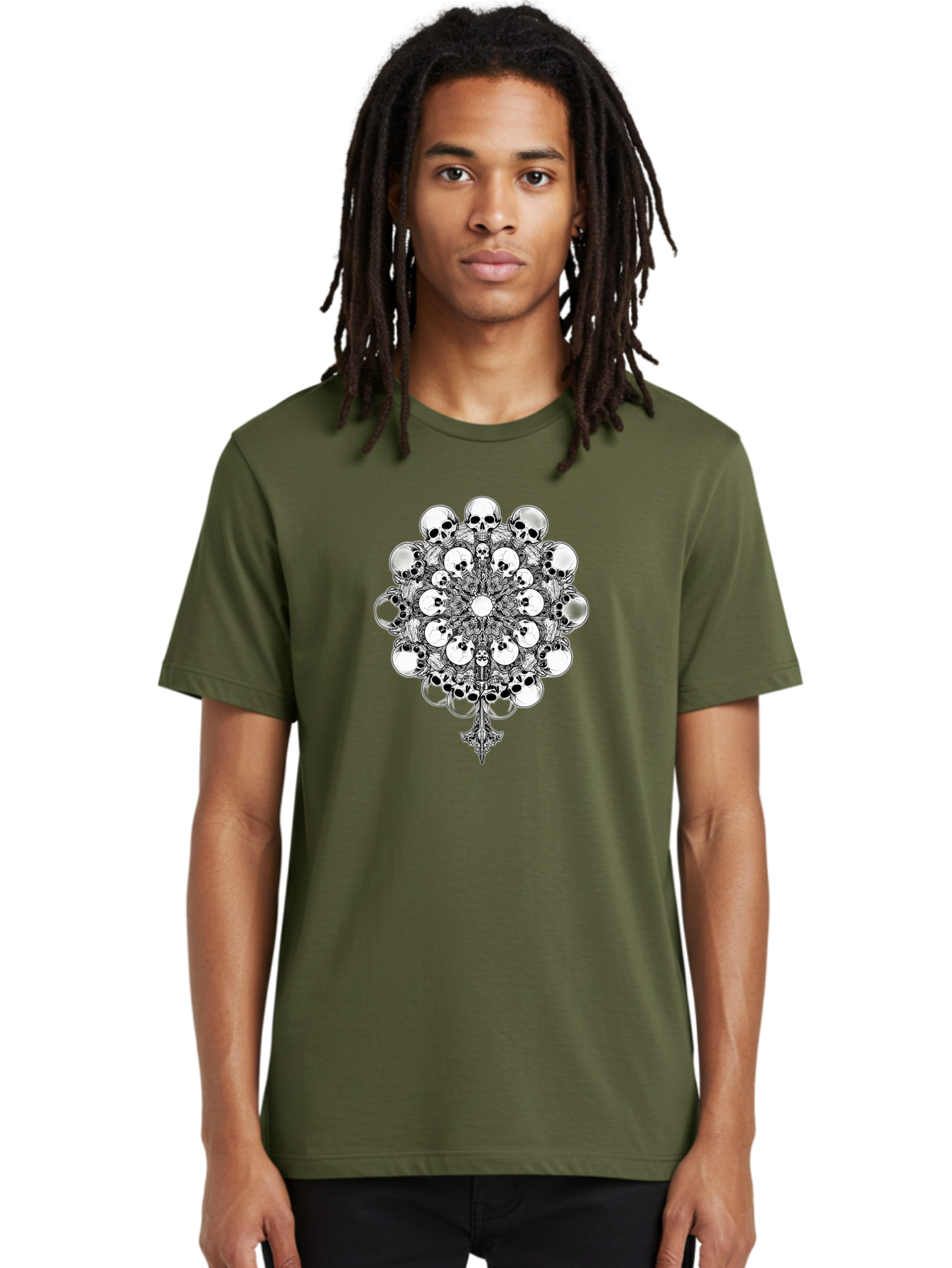 Skull-Mandala-5 Men'S Graphic Tee, 100% Cotton, Comfortable Casual Summer Wear, Machine Washable, Skull Art, Mandala Design, Intricate Patterns, Floral Motifs, Death Symbolism, Mystical Imagery, Gothic Style, Dark Art, Ornate Details Bad599 29