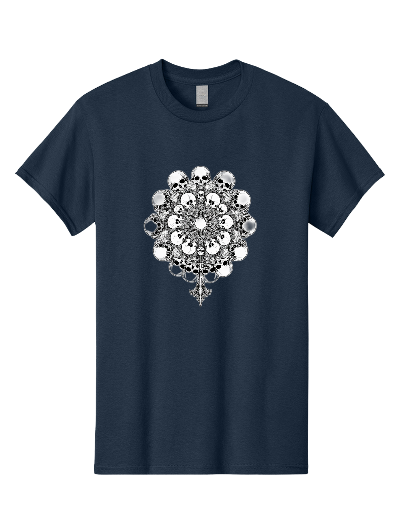 Skull-Mandala-5 Men'S Graphic Tee, 100% Cotton, Comfortable Casual Summer Wear, Machine Washable, Skull Art, Mandala Design, Intricate Patterns, Floral Motifs, Death Symbolism, Mystical Imagery, Gothic Style, Dark Art, Ornate Details Bad599 13