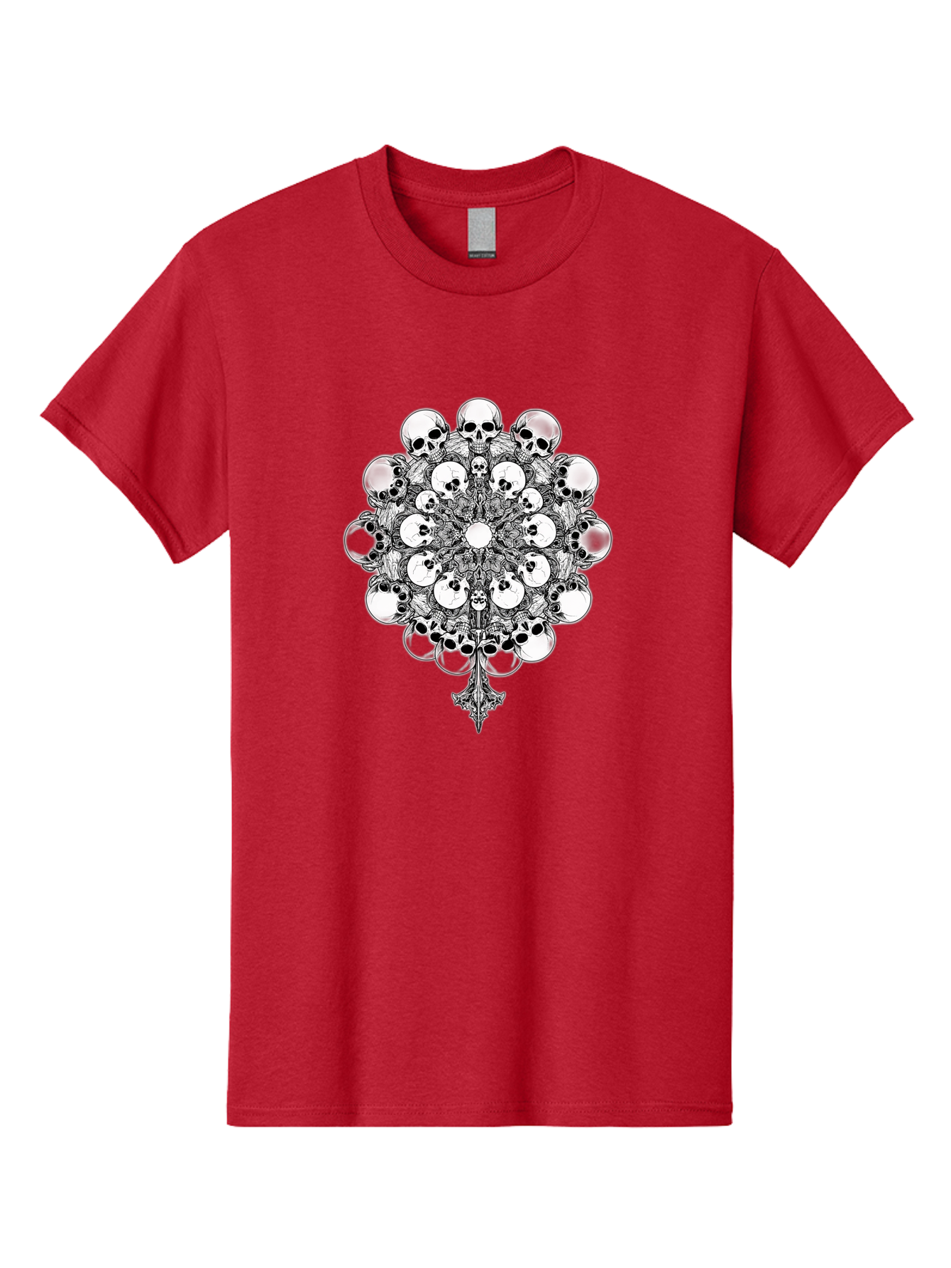 Skull-Mandala-5 Men'S Graphic Tee, 100% Cotton, Comfortable Casual Summer Wear, Machine Washable, Skull Art, Mandala Design, Intricate Patterns, Floral Motifs, Death Symbolism, Mystical Imagery, Gothic Style, Dark Art, Ornate Details Bad599 3