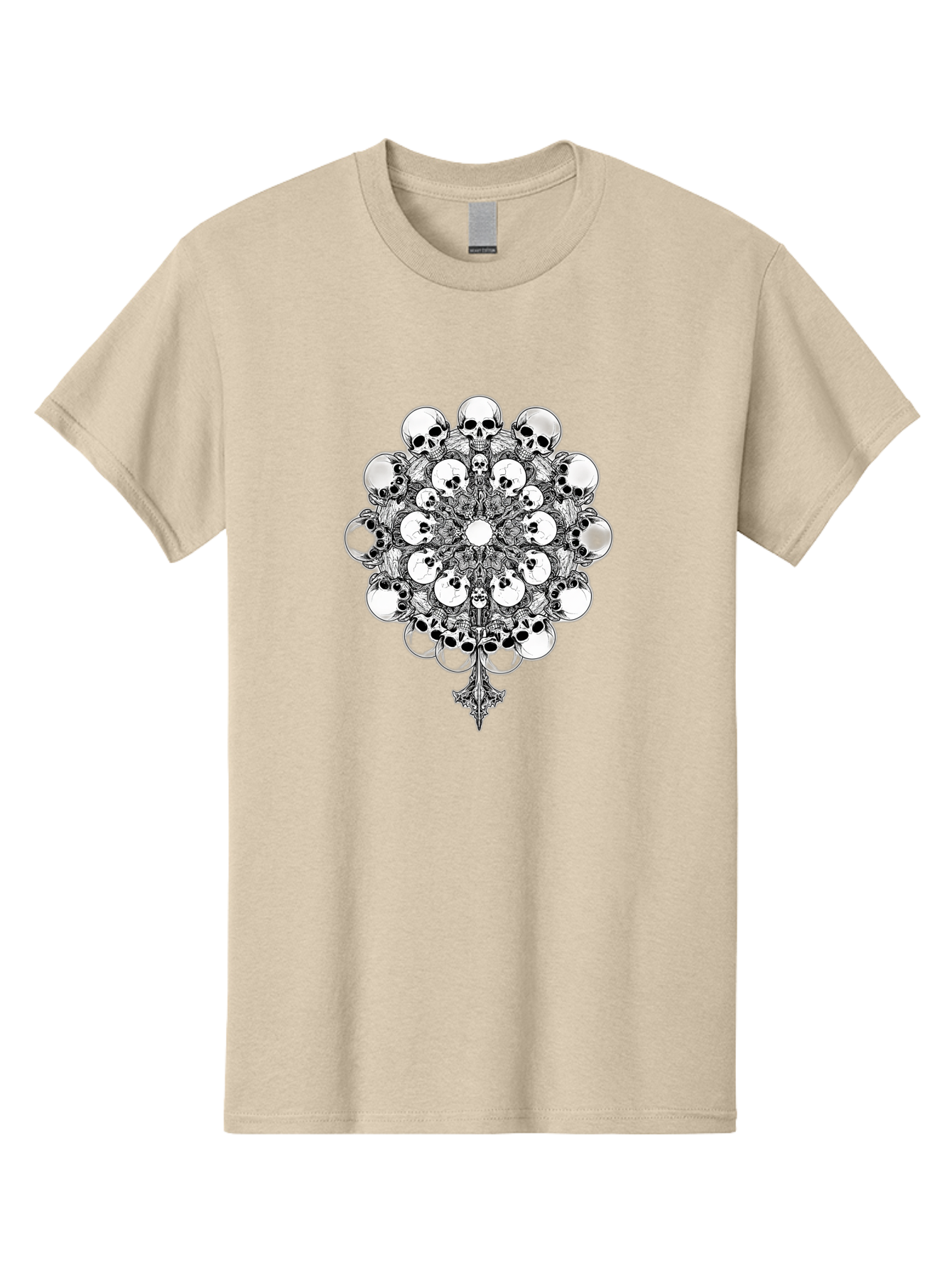 Skull-Mandala-5 Men'S Graphic Tee, 100% Cotton, Comfortable Casual Summer Wear, Machine Washable, Skull Art, Mandala Design, Intricate Patterns, Floral Motifs, Death Symbolism, Mystical Imagery, Gothic Style, Dark Art, Ornate Details Bad599 8