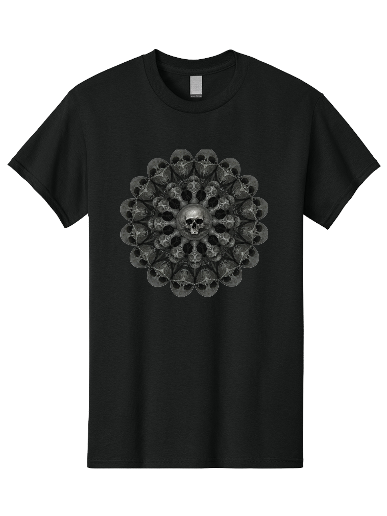 Skull-Mandala-6 Men'S Graphic Tee, 100% Cotton, Comfortable Casual Summer Wear, Machine Washable, Mandala Skull, Skull Pattern, Multiple Skulls, Gothic Art, Dark Art, Surrealism, Symbolic Imagery, Intricate Design, Mysticism, Bad600 3