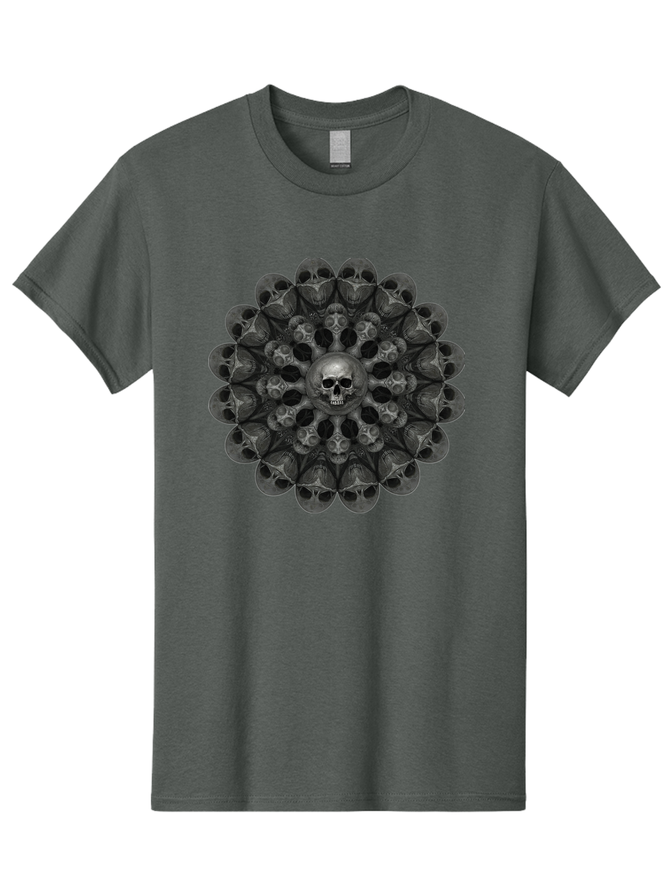 Skull-Mandala-6 Men'S Graphic Tee, 100% Cotton, Comfortable Casual Summer Wear, Machine Washable, Mandala Skull, Skull Pattern, Multiple Skulls, Gothic Art, Dark Art, Surrealism, Symbolic Imagery, Intricate Design, Mysticism, Bad600 10