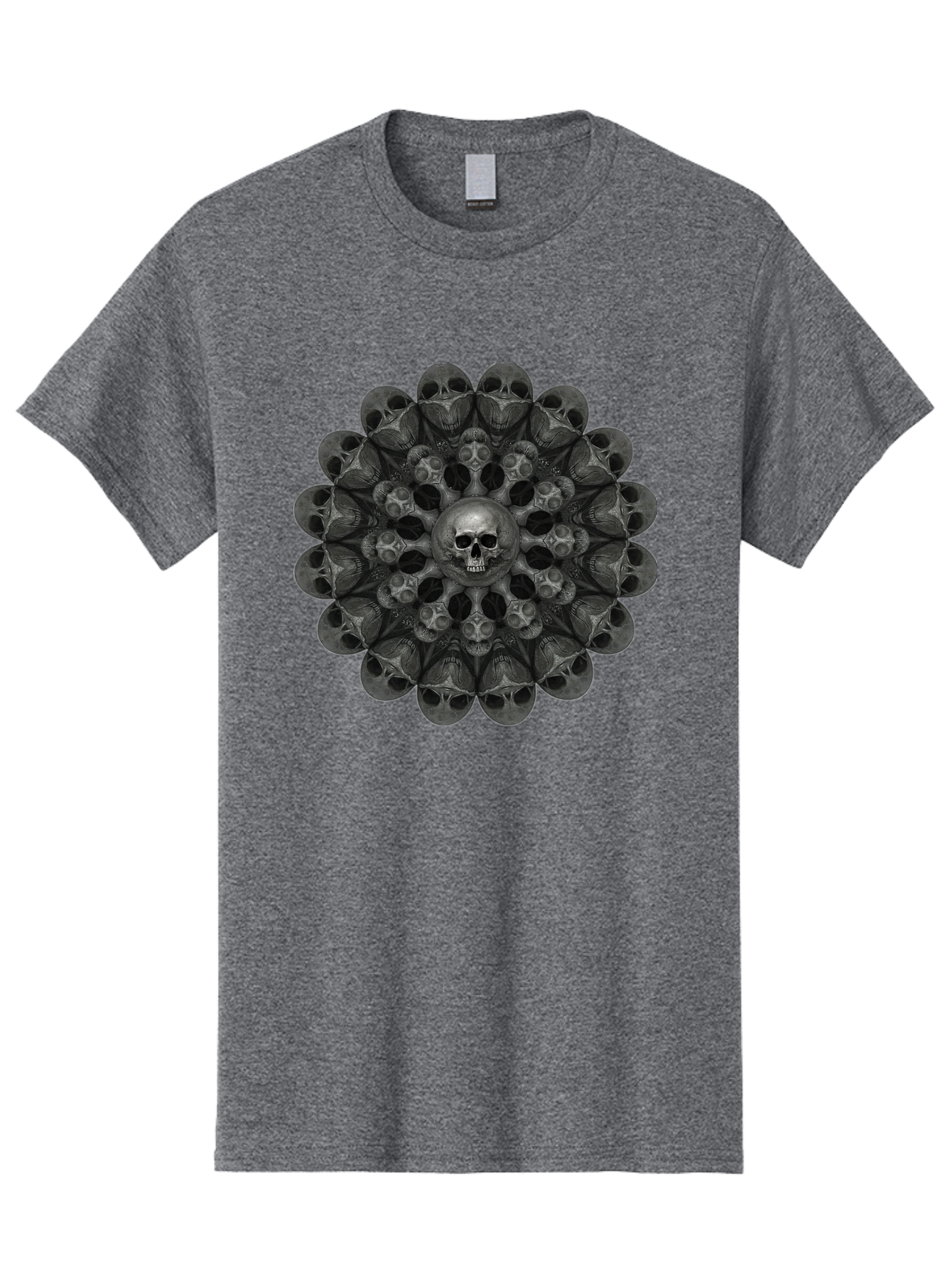 Skull-Mandala-6 Men'S Graphic Tee, 100% Cotton, Comfortable Casual Summer Wear, Machine Washable, Mandala Skull, Skull Pattern, Multiple Skulls, Gothic Art, Dark Art, Surrealism, Symbolic Imagery, Intricate Design, Mysticism, Bad600 7