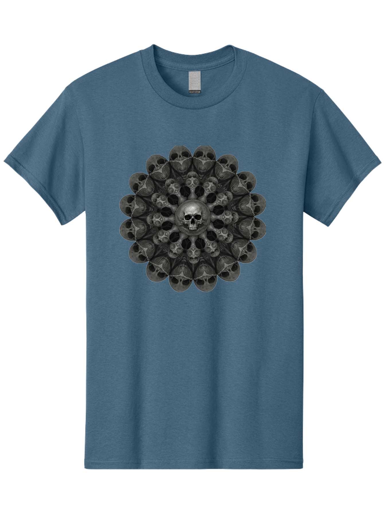 Skull-Mandala-6 Men'S Graphic Tee, 100% Cotton, Comfortable Casual Summer Wear, Machine Washable, Mandala Skull, Skull Pattern, Multiple Skulls, Gothic Art, Dark Art, Surrealism, Symbolic Imagery, Intricate Design, Mysticism, Bad600 14