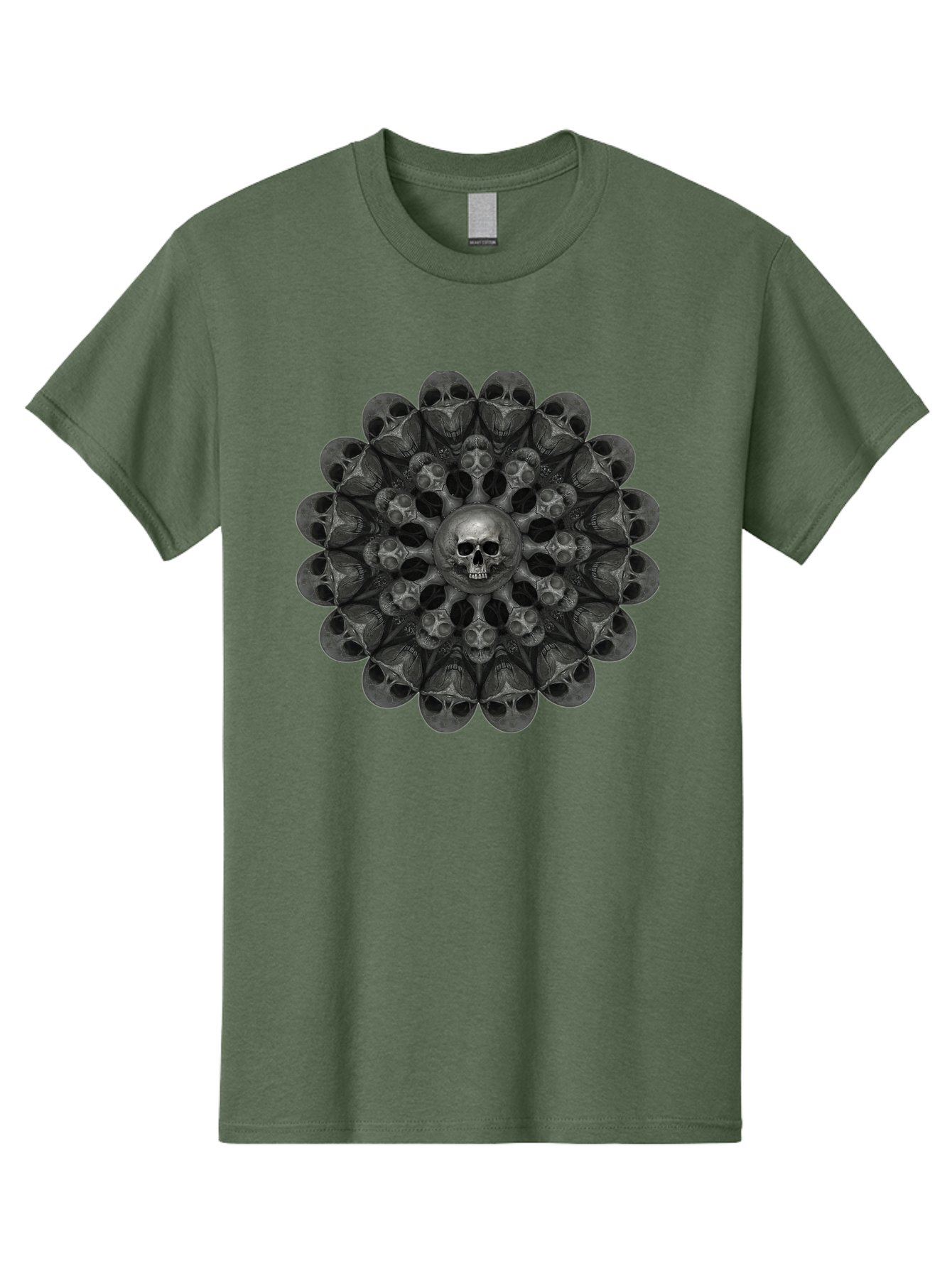 Skull-Mandala-6 Men'S Graphic Tee, 100% Cotton, Comfortable Casual Summer Wear, Machine Washable, Mandala Skull, Skull Pattern, Multiple Skulls, Gothic Art, Dark Art, Surrealism, Symbolic Imagery, Intricate Design, Mysticism, Bad600 9
