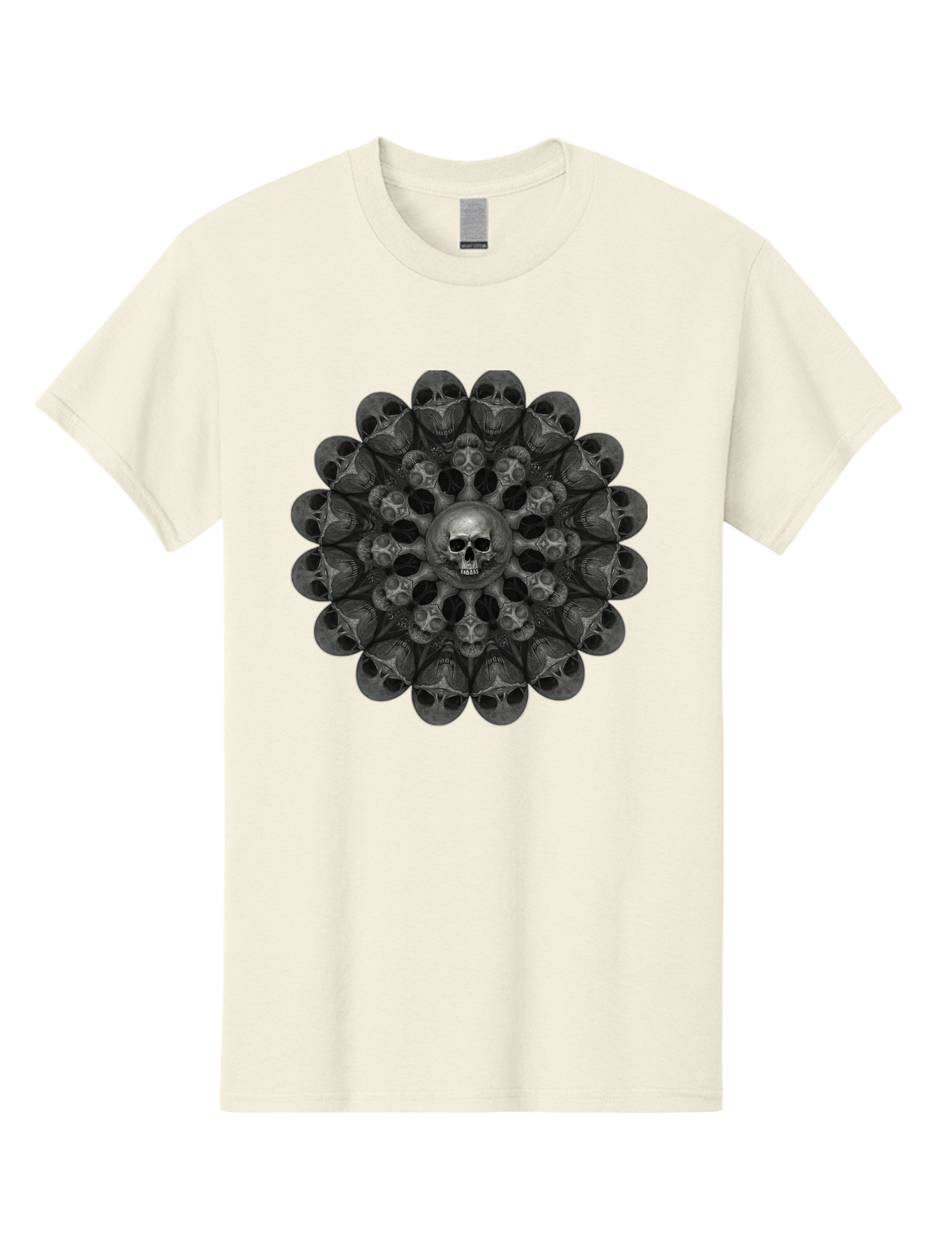 Skull-Mandala-6 Men'S Graphic Tee, 100% Cotton, Comfortable Casual Summer Wear, Machine Washable, Mandala Skull, Skull Pattern, Multiple Skulls, Gothic Art, Dark Art, Surrealism, Symbolic Imagery, Intricate Design, Mysticism, Bad600 6
