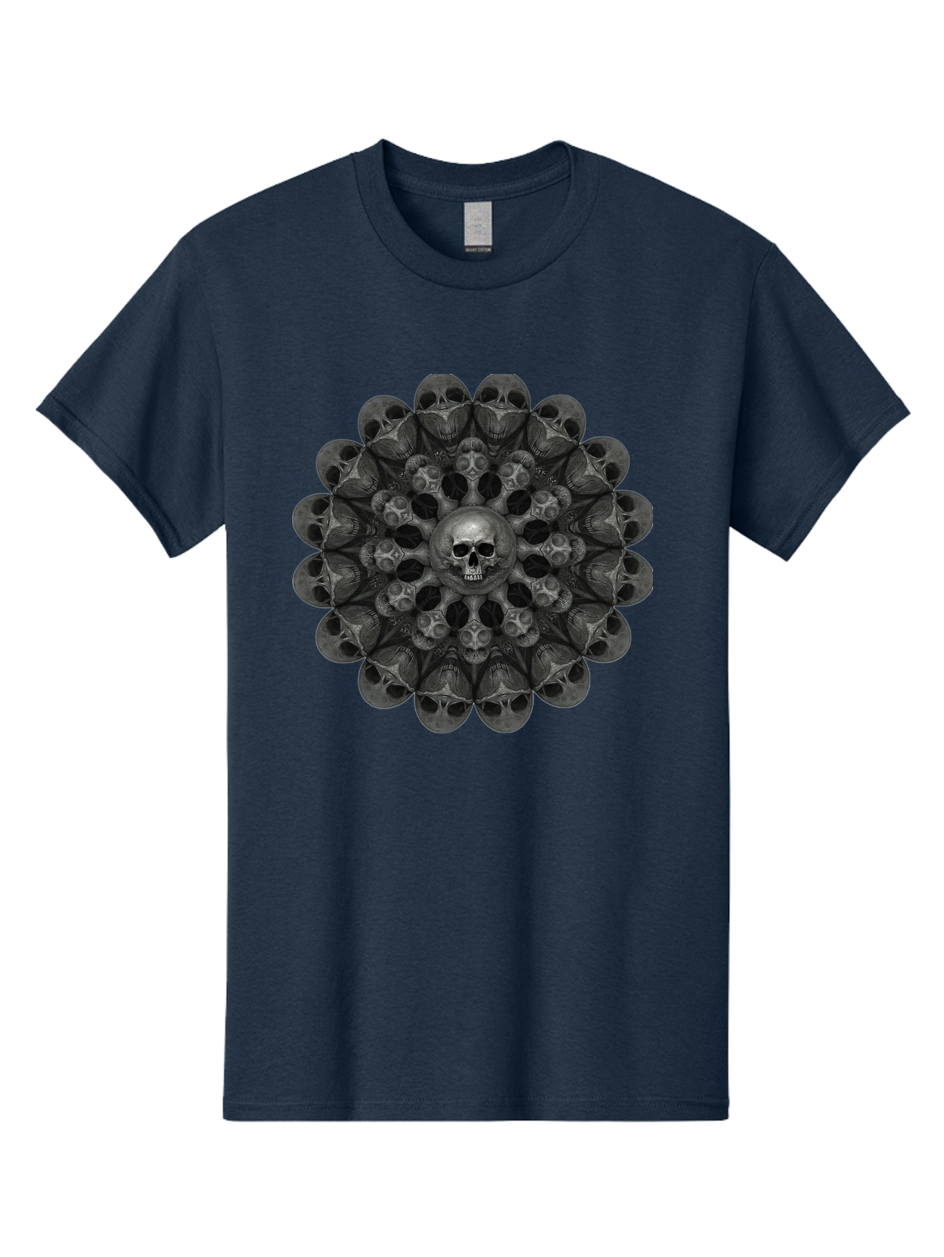 Skull-Mandala-6 Men'S Graphic Tee, 100% Cotton, Comfortable Casual Summer Wear, Machine Washable, Mandala Skull, Skull Pattern, Multiple Skulls, Gothic Art, Dark Art, Surrealism, Symbolic Imagery, Intricate Design, Mysticism, Bad600 15