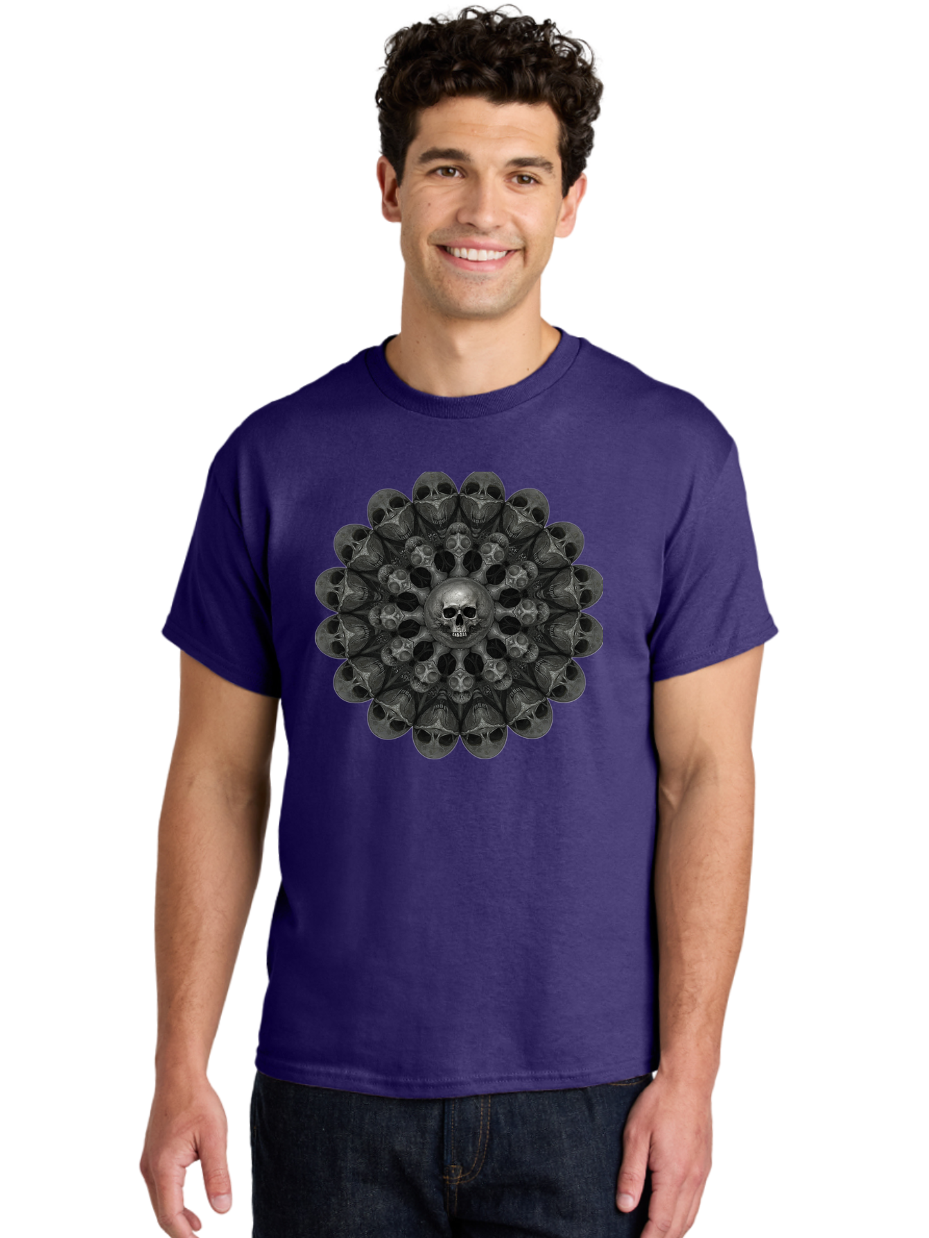 Skull-Mandala-6 Men'S Graphic Tee, 100% Cotton, Comfortable Casual Summer Wear, Machine Washable, Mandala Skull, Skull Pattern, Multiple Skulls, Gothic Art, Dark Art, Surrealism, Symbolic Imagery, Intricate Design, Mysticism, Bad600 19