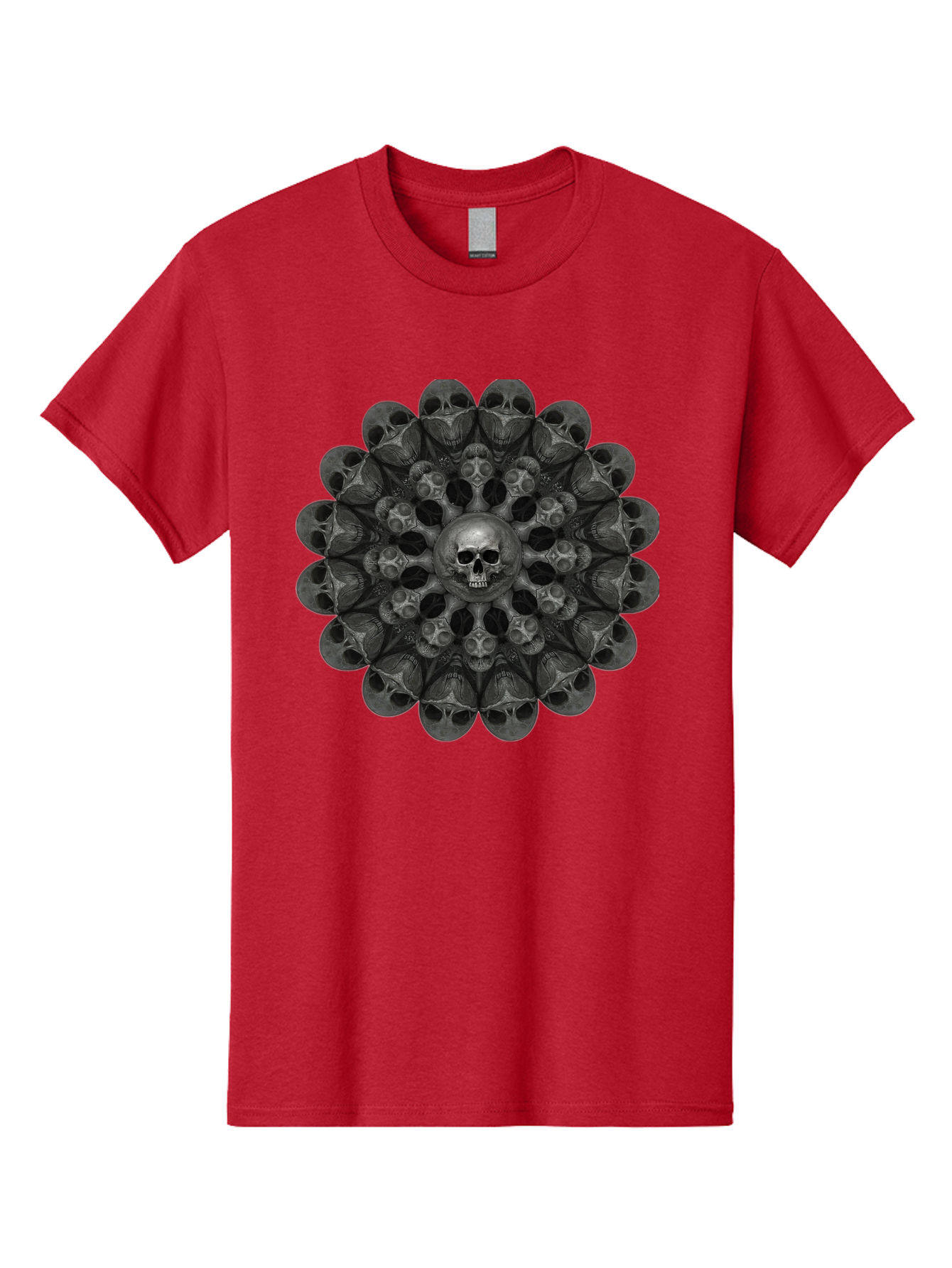 Skull-Mandala-6 Men'S Graphic Tee, 100% Cotton, Comfortable Casual Summer Wear, Machine Washable, Mandala Skull, Skull Pattern, Multiple Skulls, Gothic Art, Dark Art, Surrealism, Symbolic Imagery, Intricate Design, Mysticism, Bad600 5