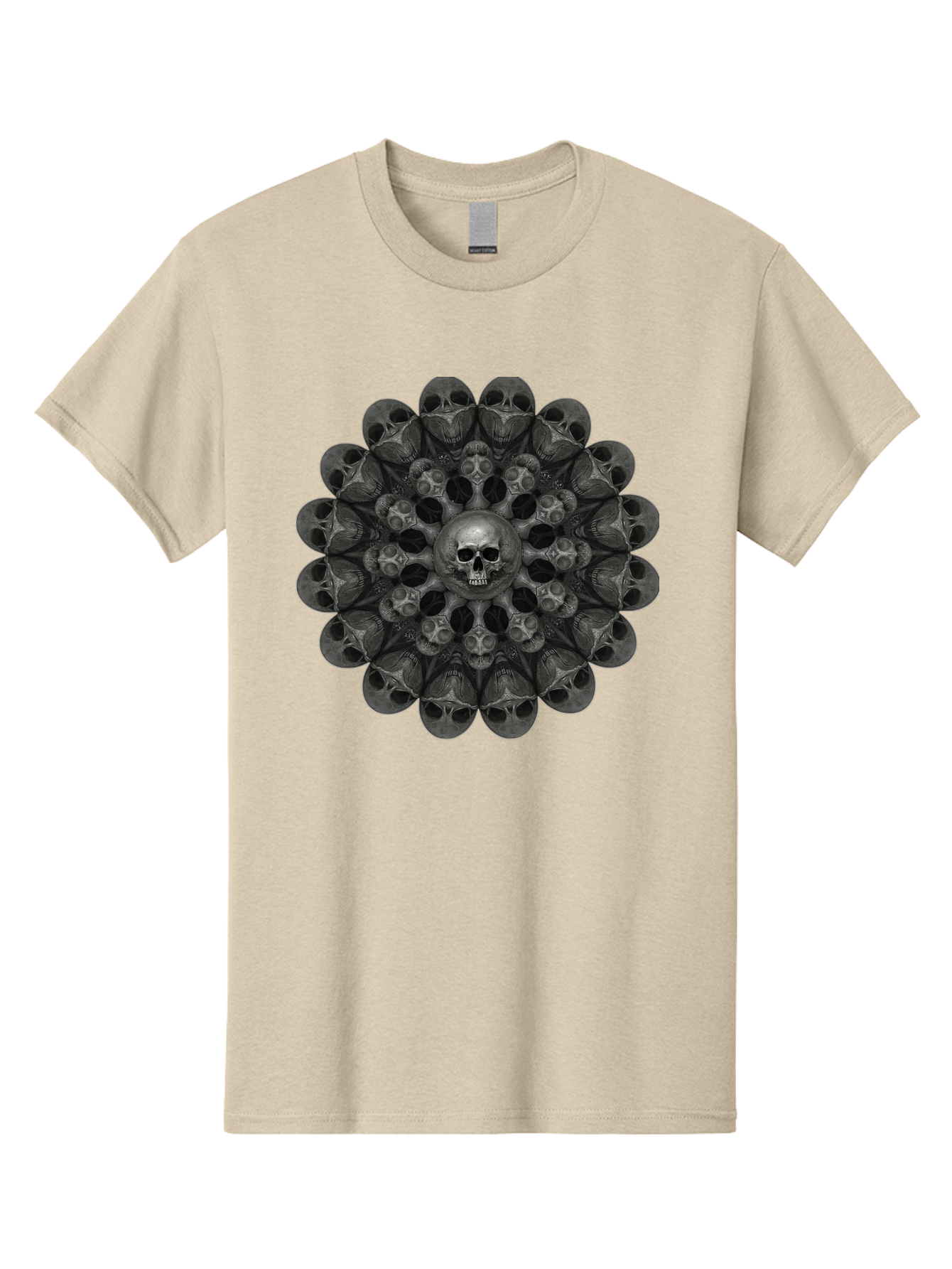 Skull-Mandala-6 Men'S Graphic Tee, 100% Cotton, Comfortable Casual Summer Wear, Machine Washable, Mandala Skull, Skull Pattern, Multiple Skulls, Gothic Art, Dark Art, Surrealism, Symbolic Imagery, Intricate Design, Mysticism, Bad600 13