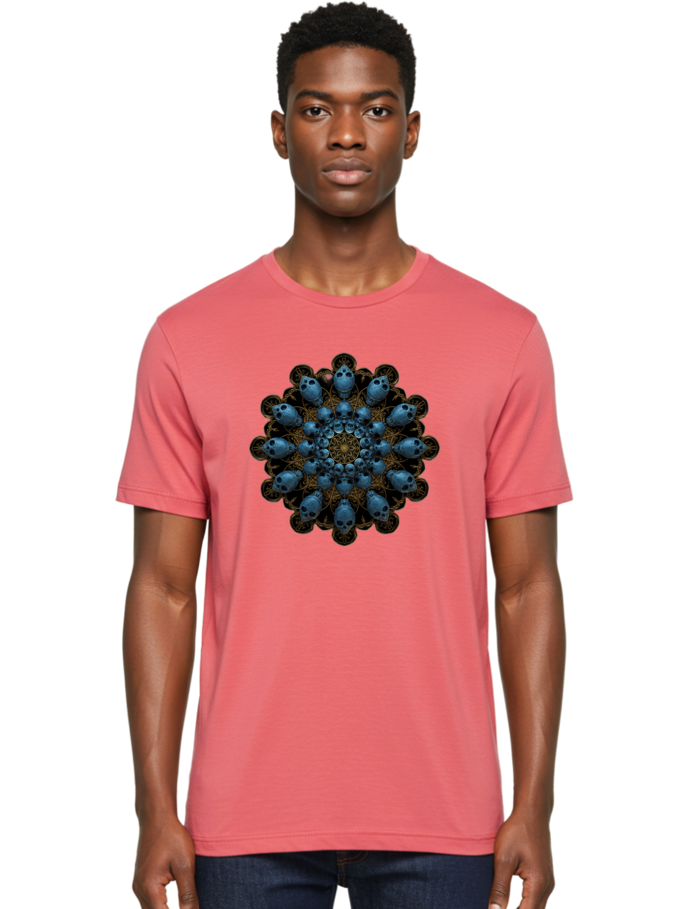 Skull-Mandala-7 Men'S Graphic Tee, 100% Cotton, Comfortable Casual Summer Wear, Machine Washable, Skull Mandala, Symmetrical Design, Intricate Patterns, Gothic Art, Mystical Symbols, Skulls, Mandala Art, Surreal Imagery, Mysterious, Bad601 24
