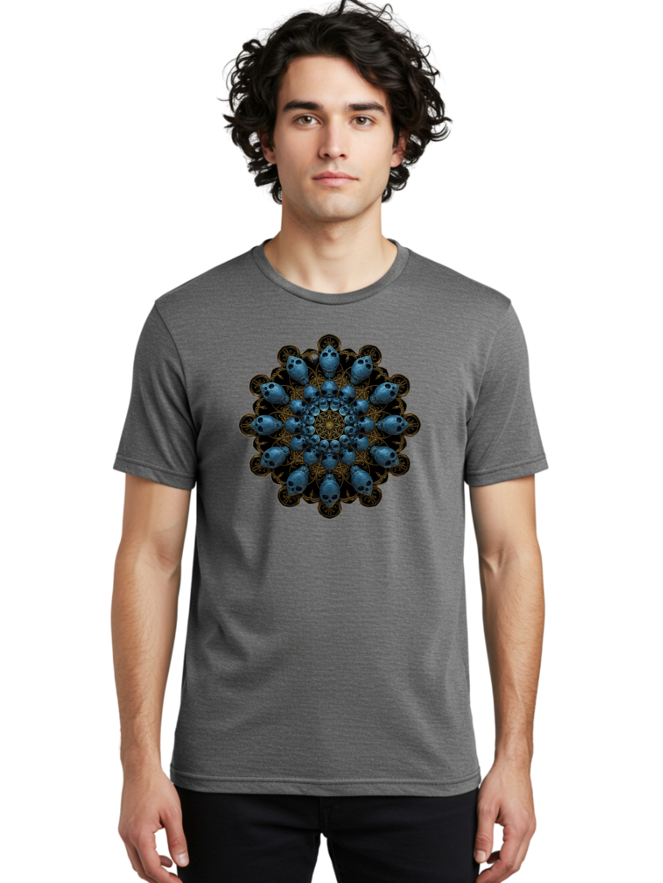 Skull-Mandala-7 Men'S Graphic Tee, 100% Cotton, Comfortable Casual Summer Wear, Machine Washable, Skull Mandala, Symmetrical Design, Intricate Patterns, Gothic Art, Mystical Symbols, Skulls, Mandala Art, Surreal Imagery, Mysterious, Bad601 26