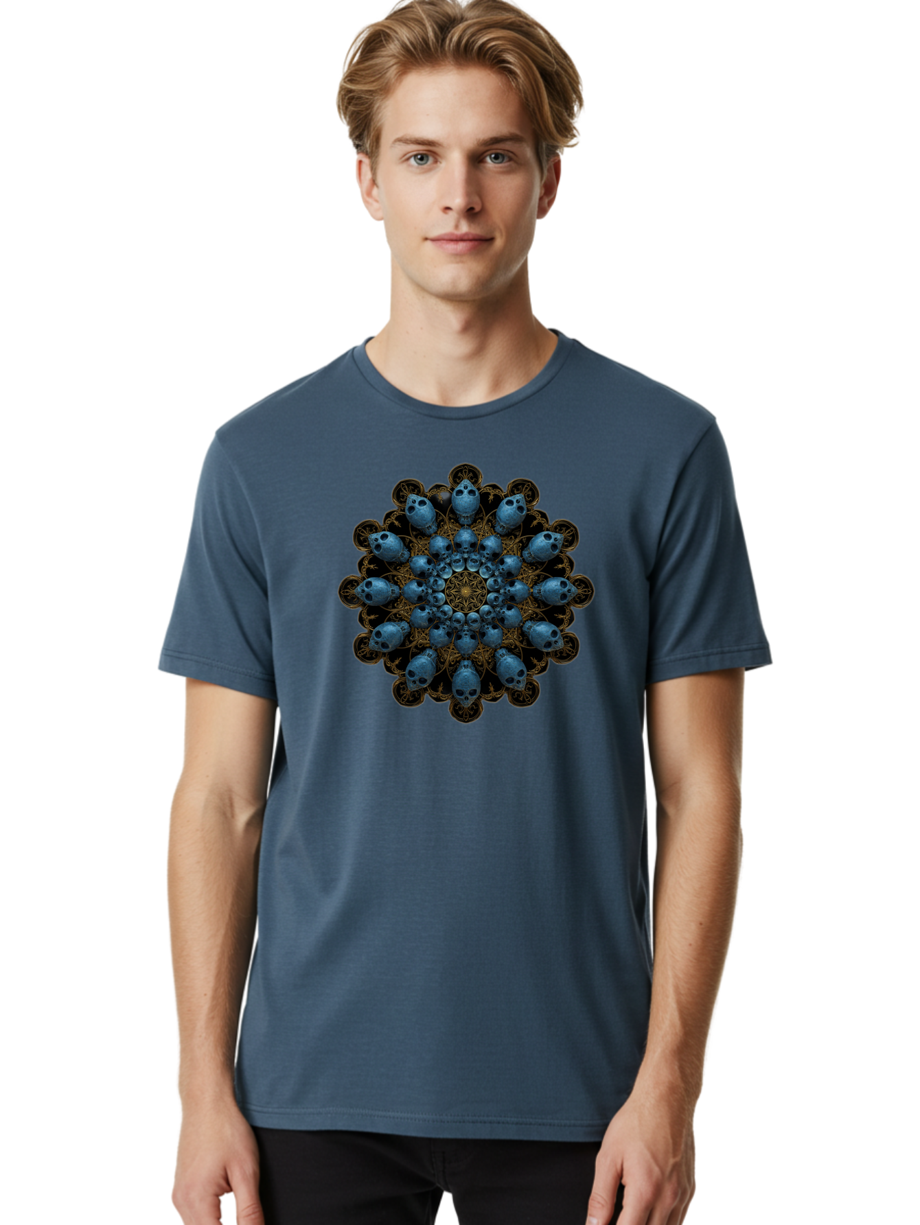 Skull-Mandala-7 Men'S Graphic Tee, 100% Cotton, Comfortable Casual Summer Wear, Machine Washable, Skull Mandala, Symmetrical Design, Intricate Patterns, Gothic Art, Mystical Symbols, Skulls, Mandala Art, Surreal Imagery, Mysterious, Bad601 28