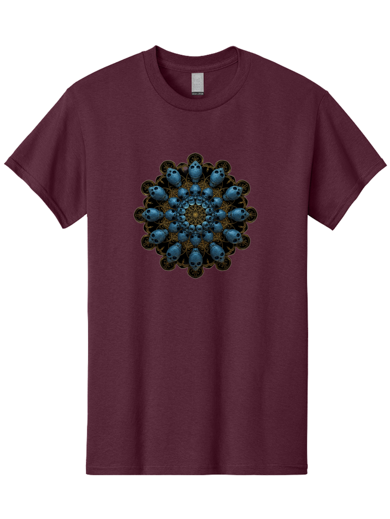 Skull-Mandala-7 Men'S Graphic Tee, 100% Cotton, Comfortable Casual Summer Wear, Machine Washable, Skull Mandala, Symmetrical Design, Intricate Patterns, Gothic Art, Mystical Symbols, Skulls, Mandala Art, Surreal Imagery, Mysterious, Bad601 7