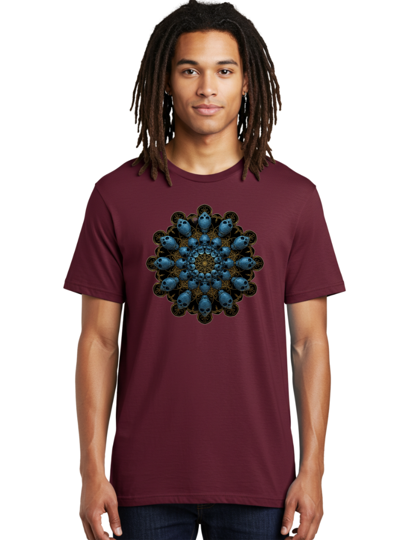 Skull-Mandala-7 Men'S Graphic Tee, 100% Cotton, Comfortable Casual Summer Wear, Machine Washable, Skull Mandala, Symmetrical Design, Intricate Patterns, Gothic Art, Mystical Symbols, Skulls, Mandala Art, Surreal Imagery, Mysterious, Bad601 22