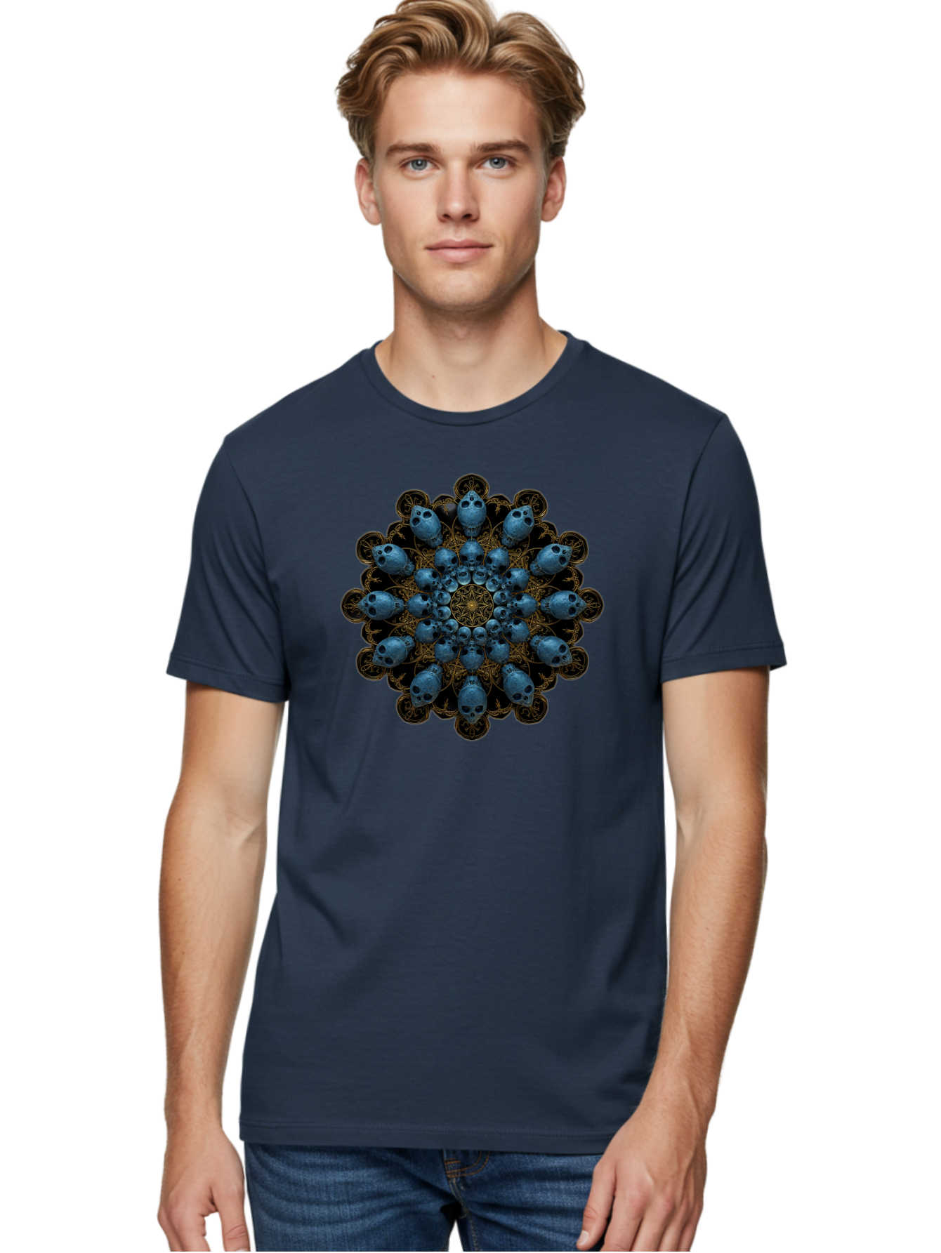 Skull-Mandala-7 Men'S Graphic Tee, 100% Cotton, Comfortable Casual Summer Wear, Machine Washable, Skull Mandala, Symmetrical Design, Intricate Patterns, Gothic Art, Mystical Symbols, Skulls, Mandala Art, Surreal Imagery, Mysterious, Bad601 18