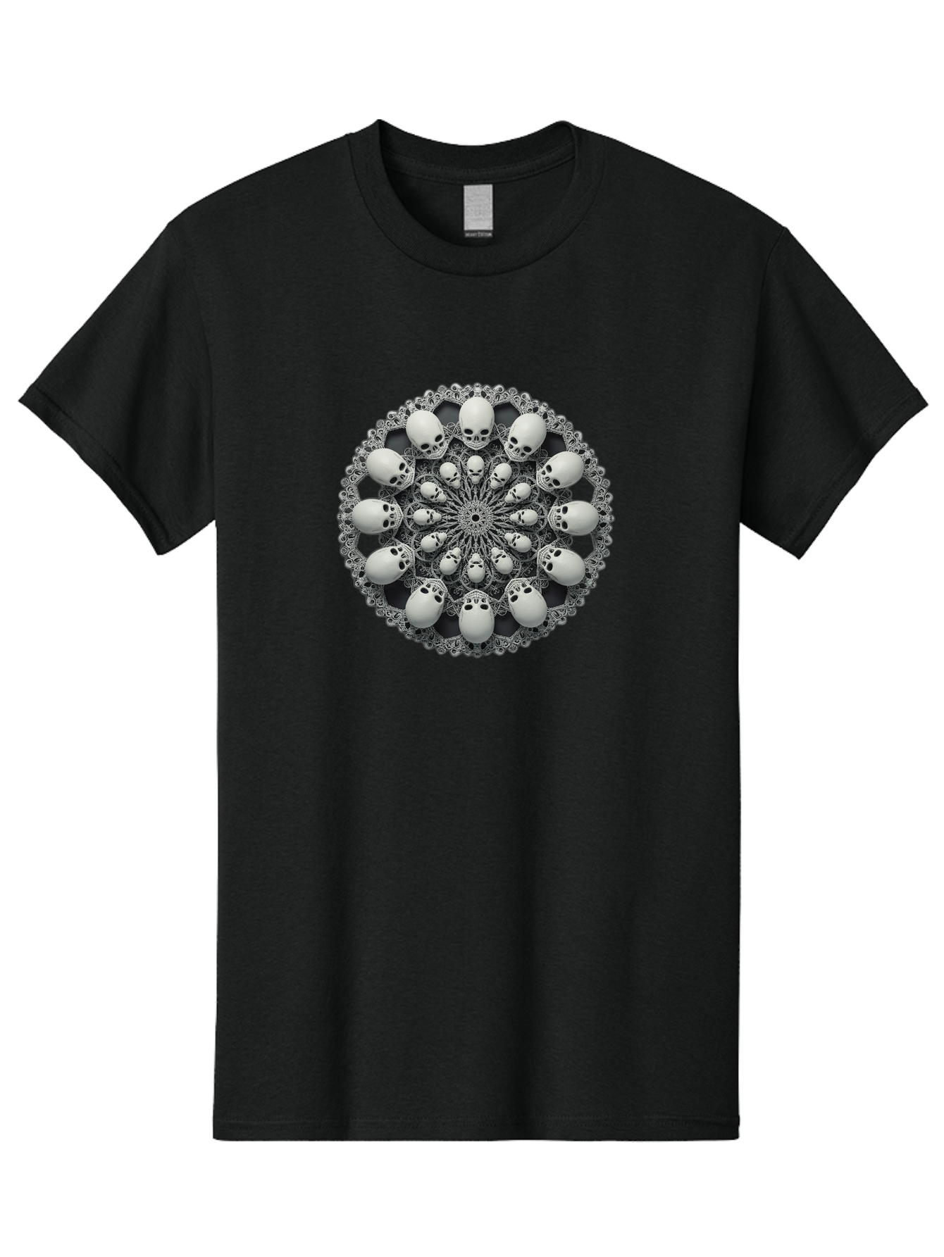 Skull-Mandala Men'S Graphic Tee, 100% Cotton, Comfortable Casual Summer Wear, Machine Washable, Mandala Design, Skull Art, Intricate Patterns, White Skulls, Mystical Symbols, Hypnotic Visuals, Geometric Shapes, Ornate Details, Abstract Art, Bad602 2