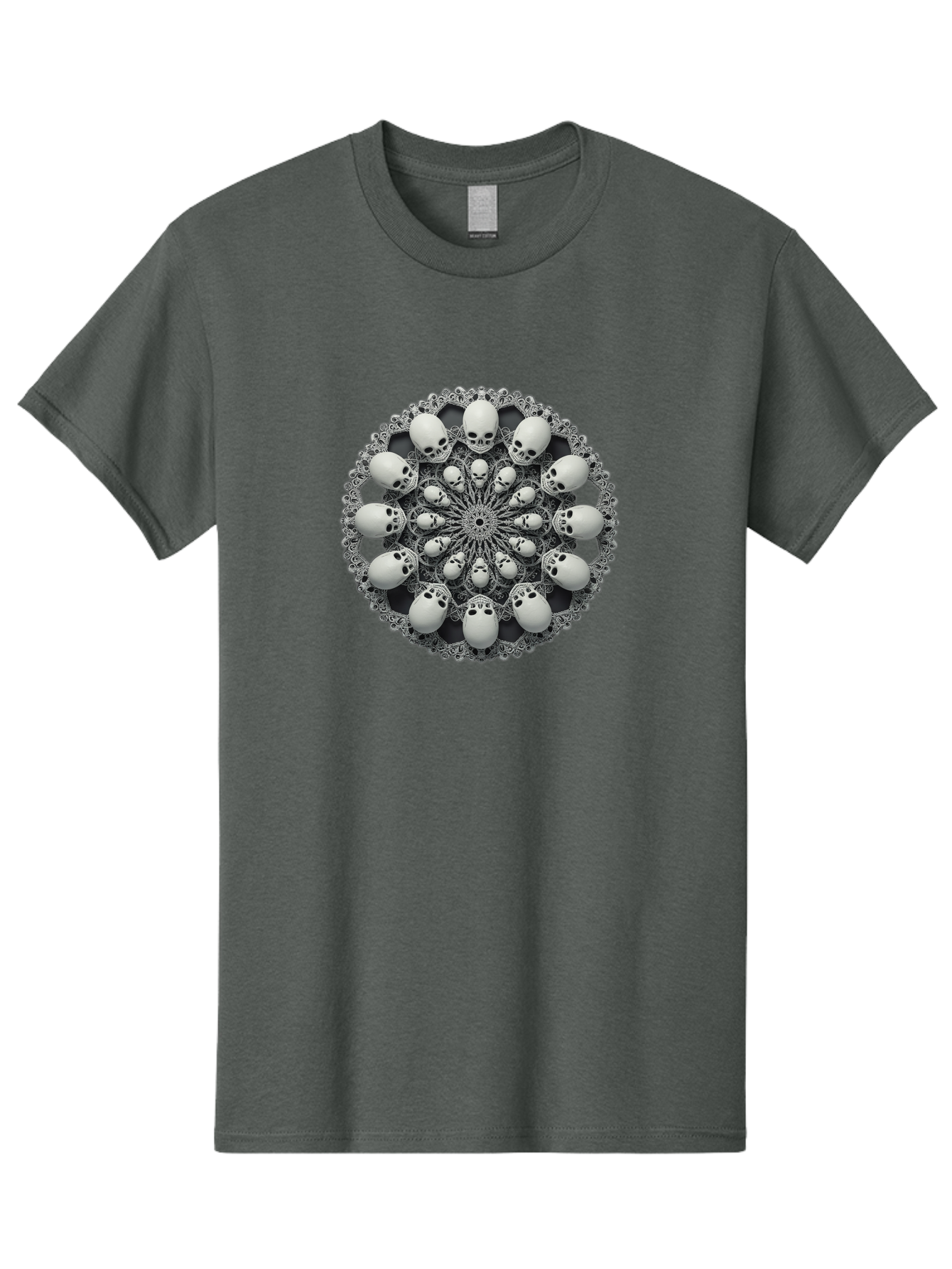 Skull-Mandala Men'S Graphic Tee, 100% Cotton, Comfortable Casual Summer Wear, Machine Washable, Mandala Design, Skull Art, Intricate Patterns, White Skulls, Mystical Symbols, Hypnotic Visuals, Geometric Shapes, Ornate Details, Abstract Art, Bad602 13