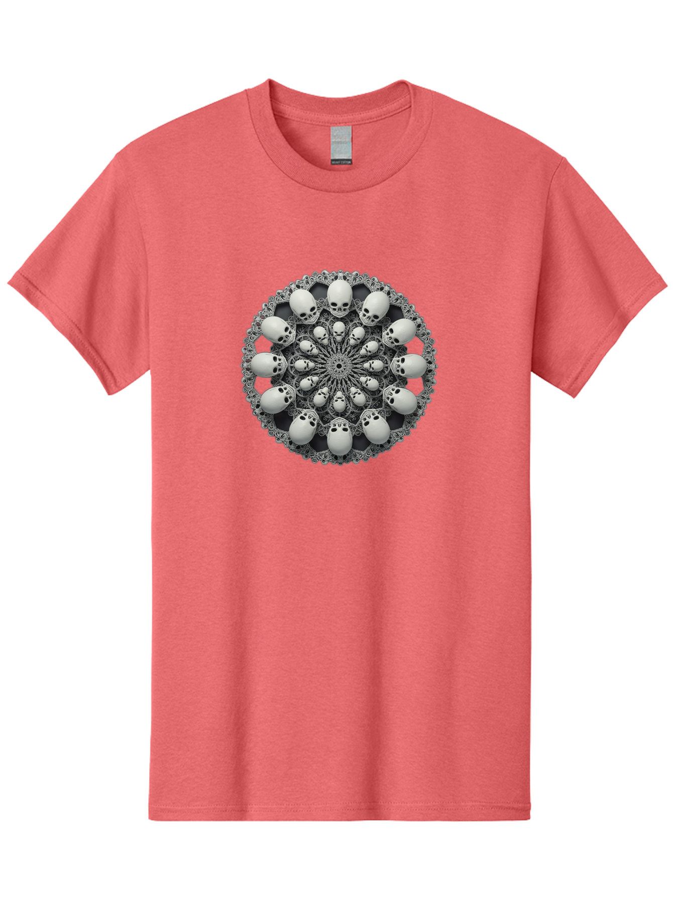Skull-Mandala Men'S Graphic Tee, 100% Cotton, Comfortable Casual Summer Wear, Machine Washable, Mandala Design, Skull Art, Intricate Patterns, White Skulls, Mystical Symbols, Hypnotic Visuals, Geometric Shapes, Ornate Details, Abstract Art, Bad602 3