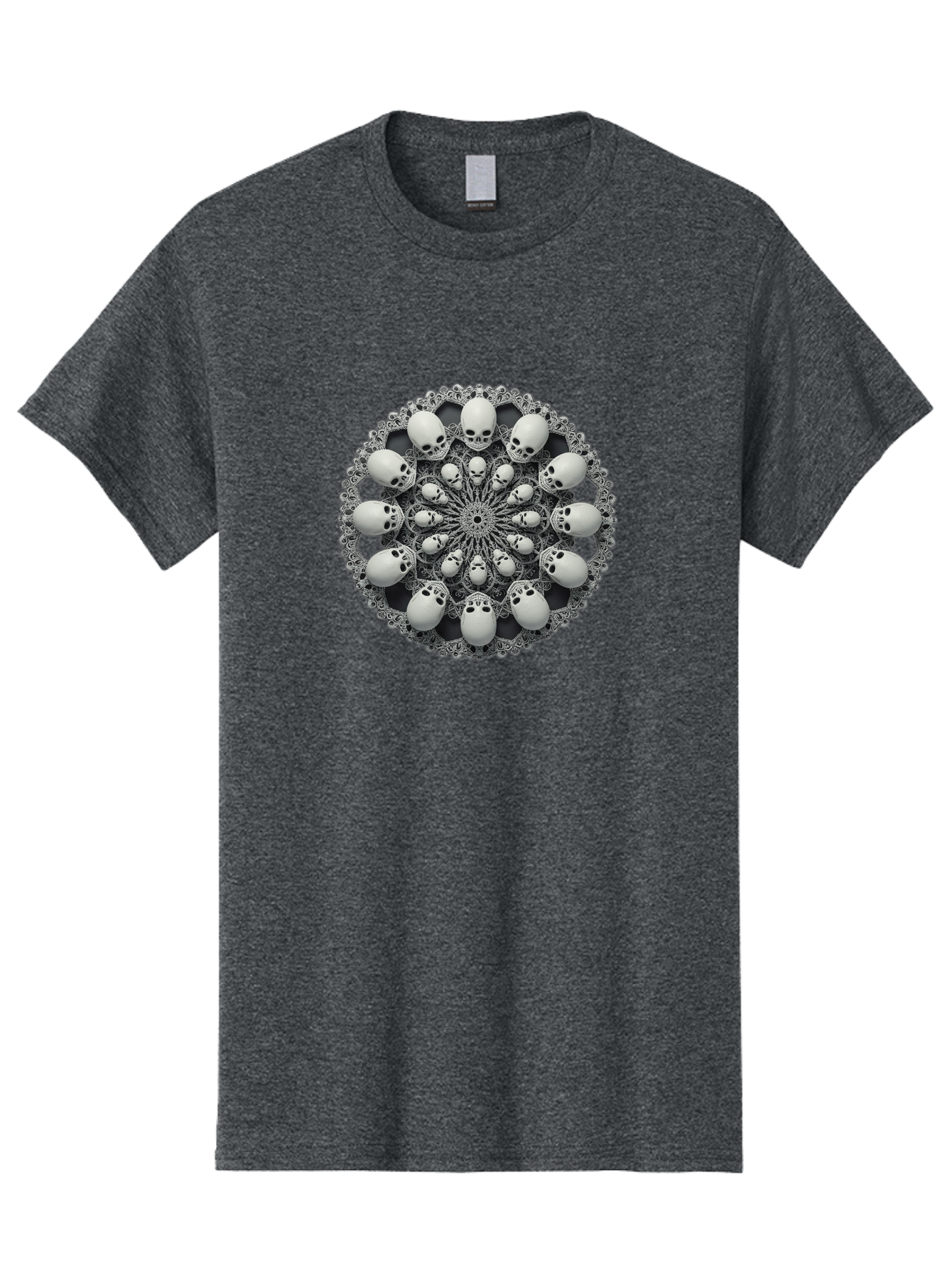 Skull-Mandala Men'S Graphic Tee, 100% Cotton, Comfortable Casual Summer Wear, Machine Washable, Mandala Design, Skull Art, Intricate Patterns, White Skulls, Mystical Symbols, Hypnotic Visuals, Geometric Shapes, Ornate Details, Abstract Art, Bad602 14