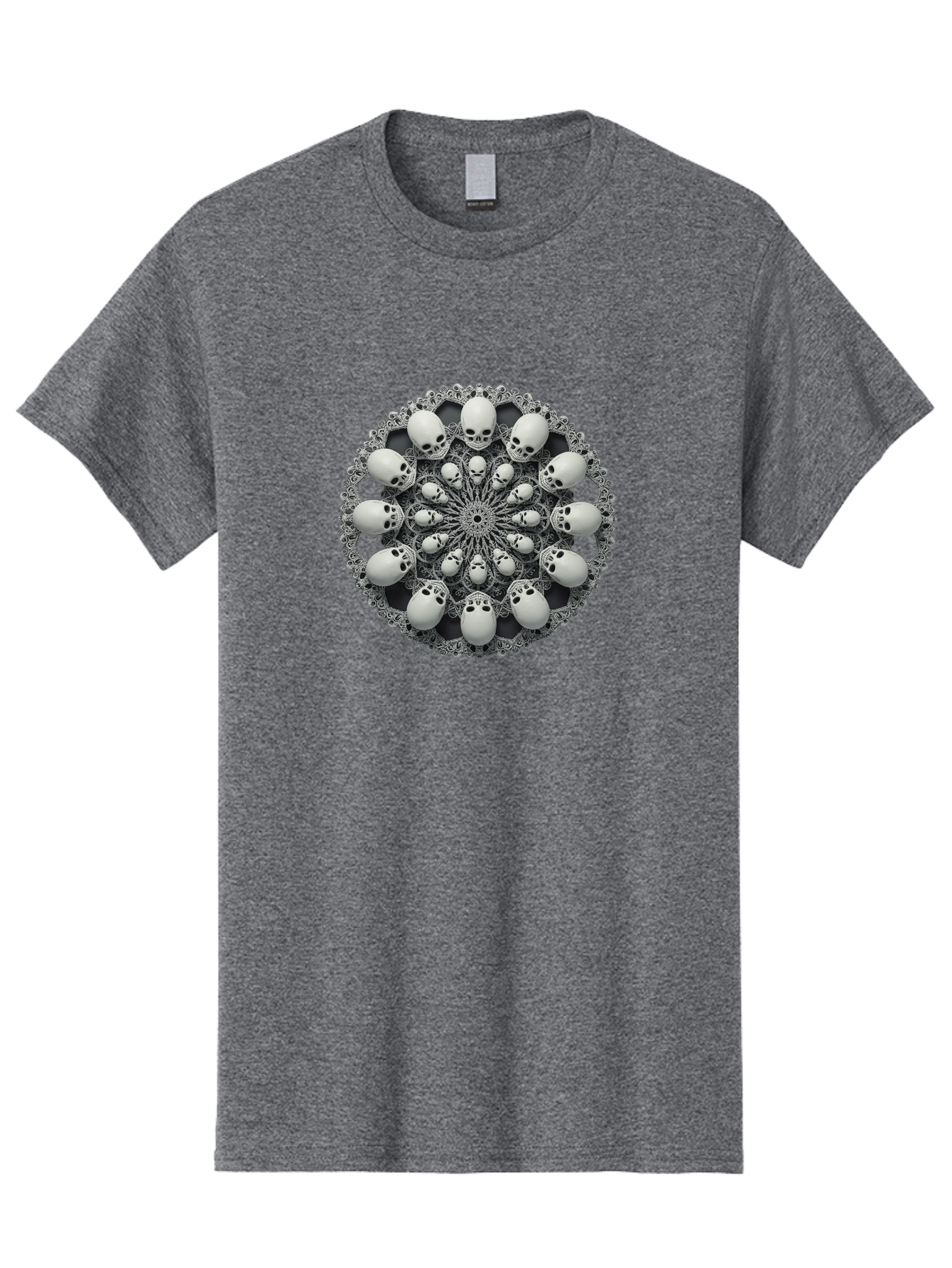Skull-Mandala Men'S Graphic Tee, 100% Cotton, Comfortable Casual Summer Wear, Machine Washable, Mandala Design, Skull Art, Intricate Patterns, White Skulls, Mystical Symbols, Hypnotic Visuals, Geometric Shapes, Ornate Details, Abstract Art, Bad602 6