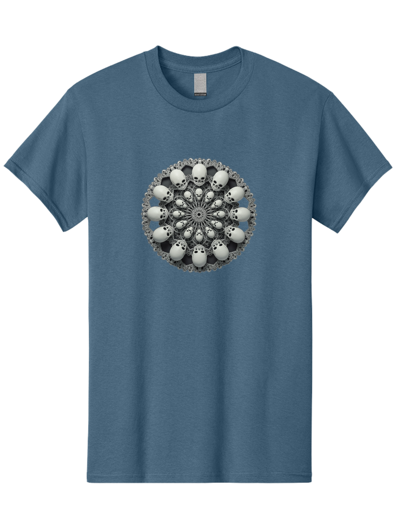 Skull-Mandala Men'S Graphic Tee, 100% Cotton, Comfortable Casual Summer Wear, Machine Washable, Mandala Design, Skull Art, Intricate Patterns, White Skulls, Mystical Symbols, Hypnotic Visuals, Geometric Shapes, Ornate Details, Abstract Art, Bad602 10