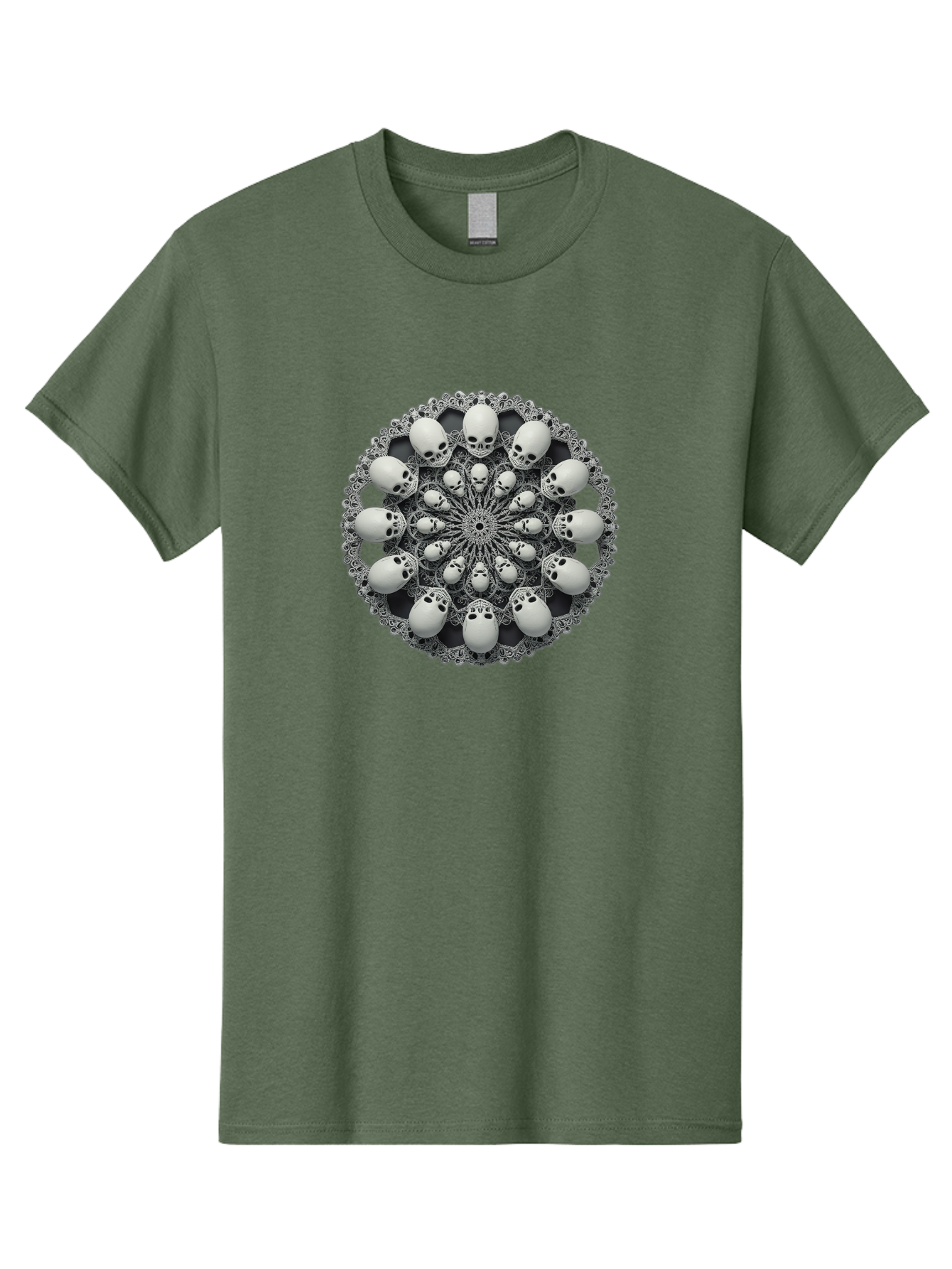 Skull-Mandala Men'S Graphic Tee, 100% Cotton, Comfortable Casual Summer Wear, Machine Washable, Mandala Design, Skull Art, Intricate Patterns, White Skulls, Mystical Symbols, Hypnotic Visuals, Geometric Shapes, Ornate Details, Abstract Art, Bad602 15