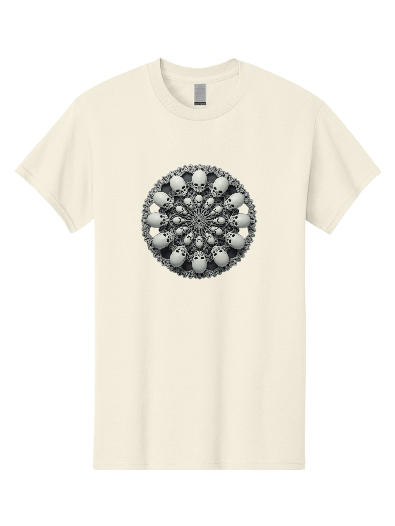 Skull-Mandala Men'S Graphic Tee, 100% Cotton, Comfortable Casual Summer Wear, Machine Washable, Mandala Design, Skull Art, Intricate Patterns, White Skulls, Mystical Symbols, Hypnotic Visuals, Geometric Shapes, Ornate Details, Abstract Art, Bad602 4