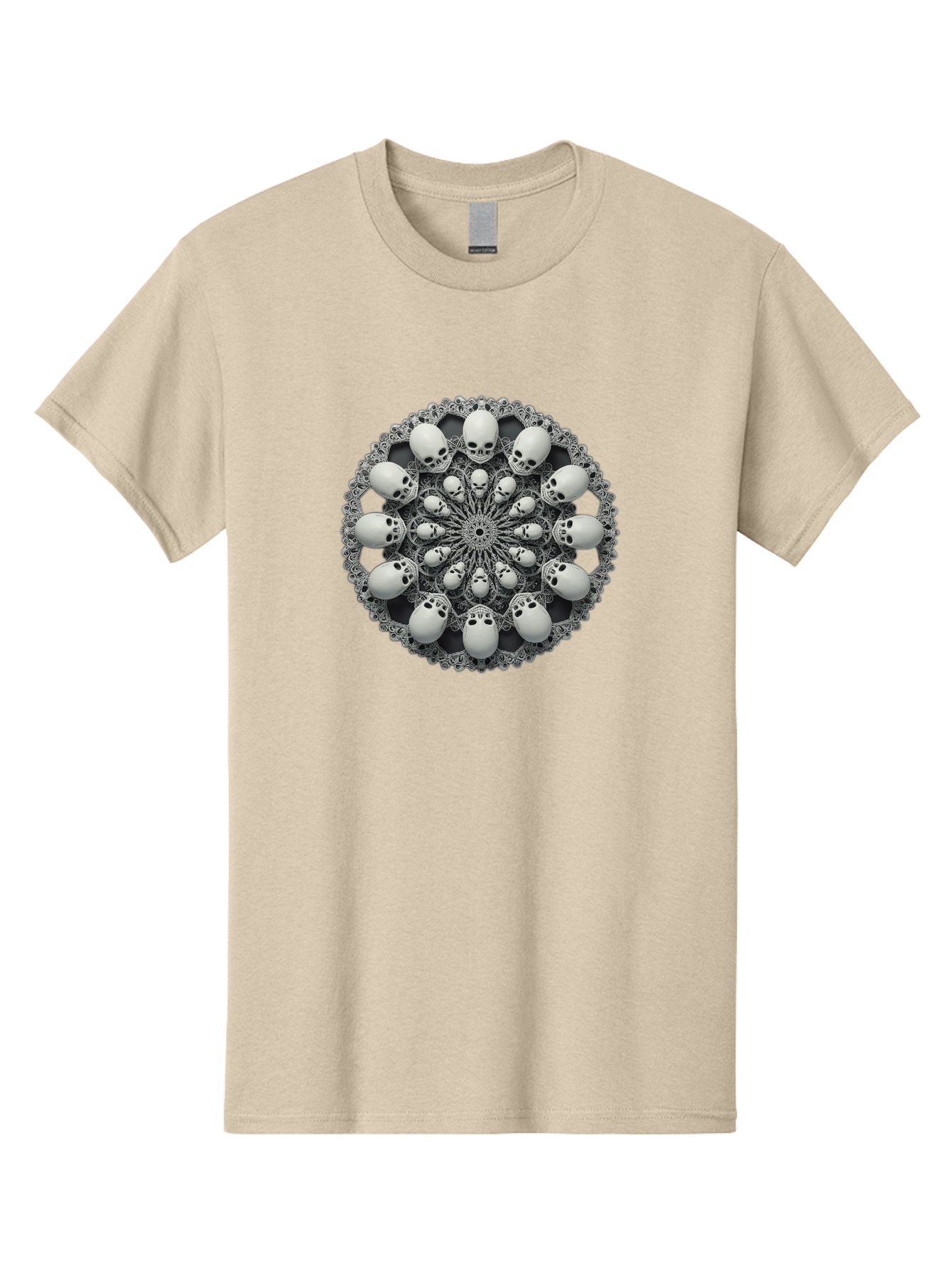 Skull-Mandala Men'S Graphic Tee, 100% Cotton, Comfortable Casual Summer Wear, Machine Washable, Mandala Design, Skull Art, Intricate Patterns, White Skulls, Mystical Symbols, Hypnotic Visuals, Geometric Shapes, Ornate Details, Abstract Art, Bad602 9