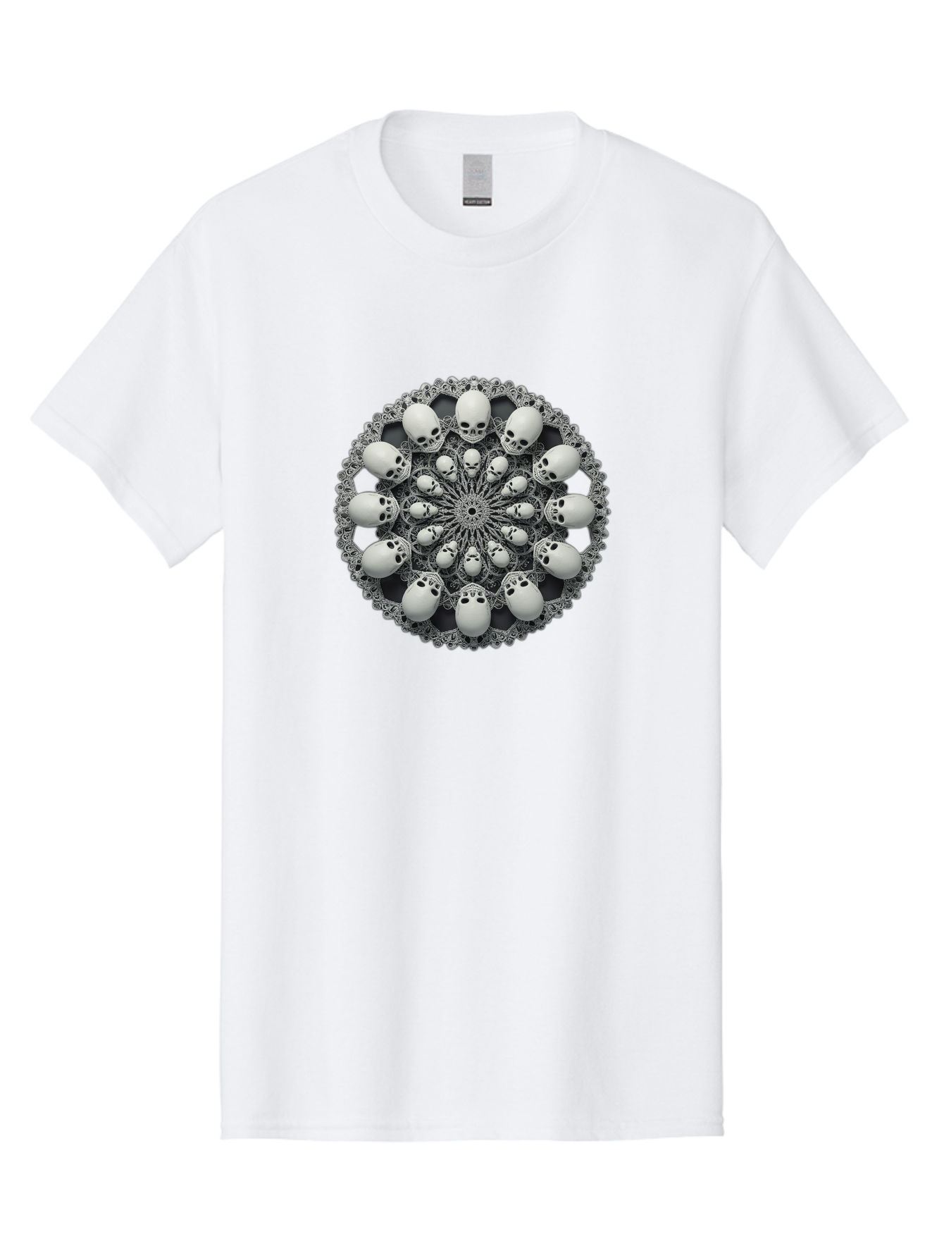Skull-Mandala Men'S Graphic Tee, 100% Cotton, Comfortable Casual Summer Wear, Machine Washable, Mandala Design, Skull Art, Intricate Patterns, White Skulls, Mystical Symbols, Hypnotic Visuals, Geometric Shapes, Ornate Details, Abstract Art, Bad602 7