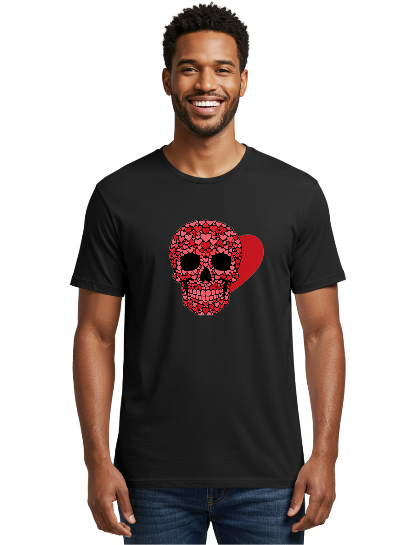 Skull-Of-Hearts Men'S Graphic Tee, 100% Cotton, Comfortable Casual Summer Wear, Machine Washable, Skull With Hearts, Heart-Shaped Skull Design, Sugar Skull Art, Red Hearts, Valentine'S Day Theme, Love Symbol, Heart Pattern, Skull Decoration, Bad603 16