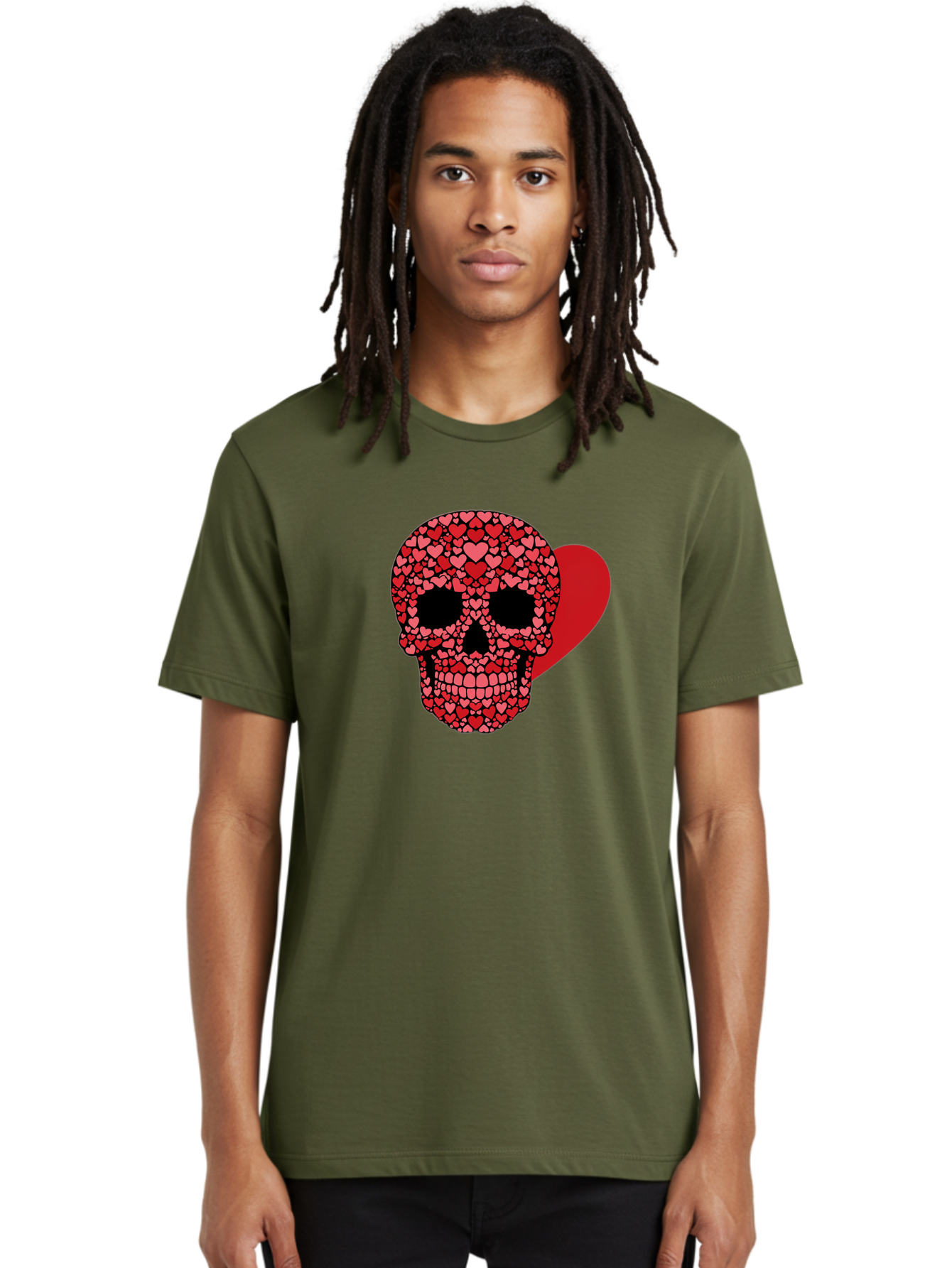 Skull-Of-Hearts Men'S Graphic Tee, 100% Cotton, Comfortable Casual Summer Wear, Machine Washable, Skull With Hearts, Heart-Shaped Skull Design, Sugar Skull Art, Red Hearts, Valentine'S Day Theme, Love Symbol, Heart Pattern, Skull Decoration, Bad603 28