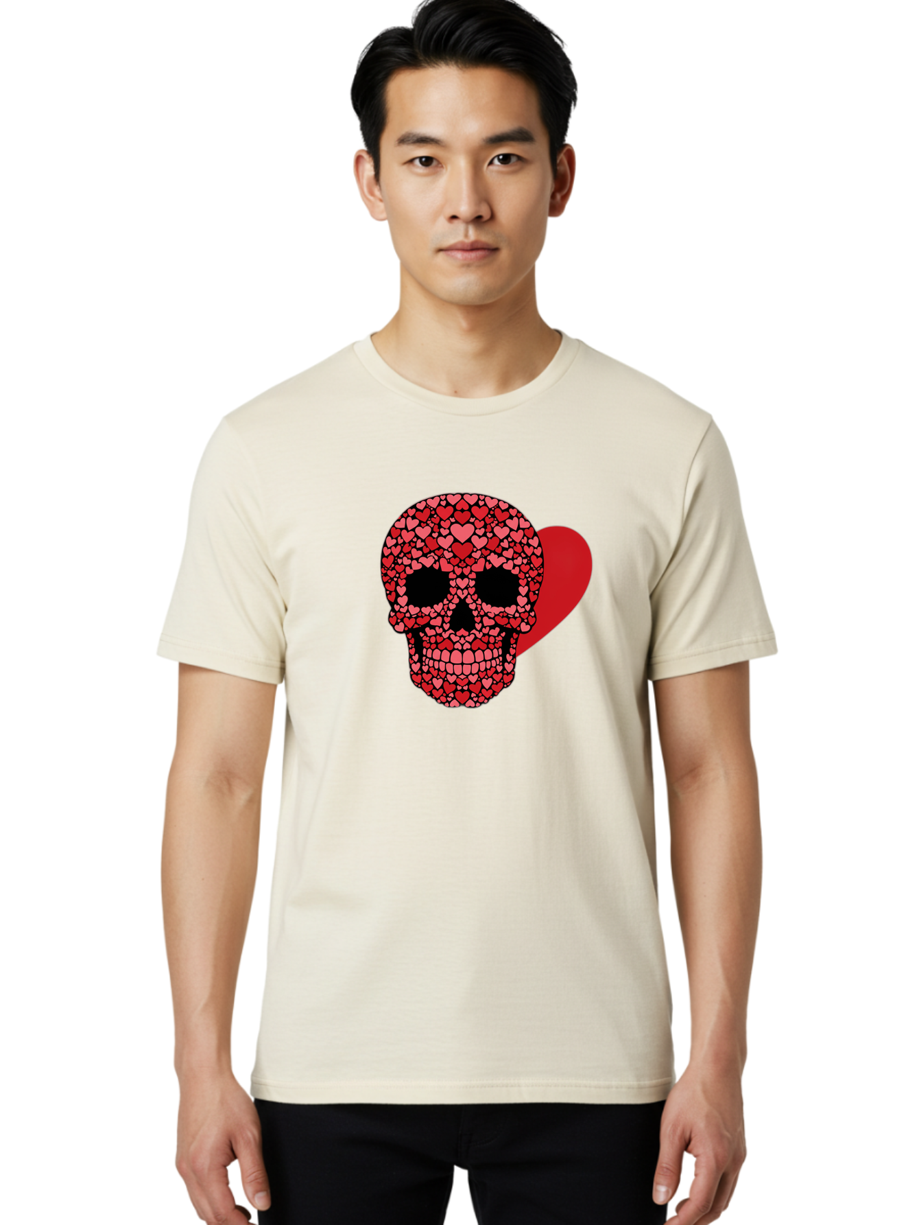 Skull-Of-Hearts Men'S Graphic Tee, 100% Cotton, Comfortable Casual Summer Wear, Machine Washable, Skull With Hearts, Heart-Shaped Skull Design, Sugar Skull Art, Red Hearts, Valentine'S Day Theme, Love Symbol, Heart Pattern, Skull Decoration, Bad603 20