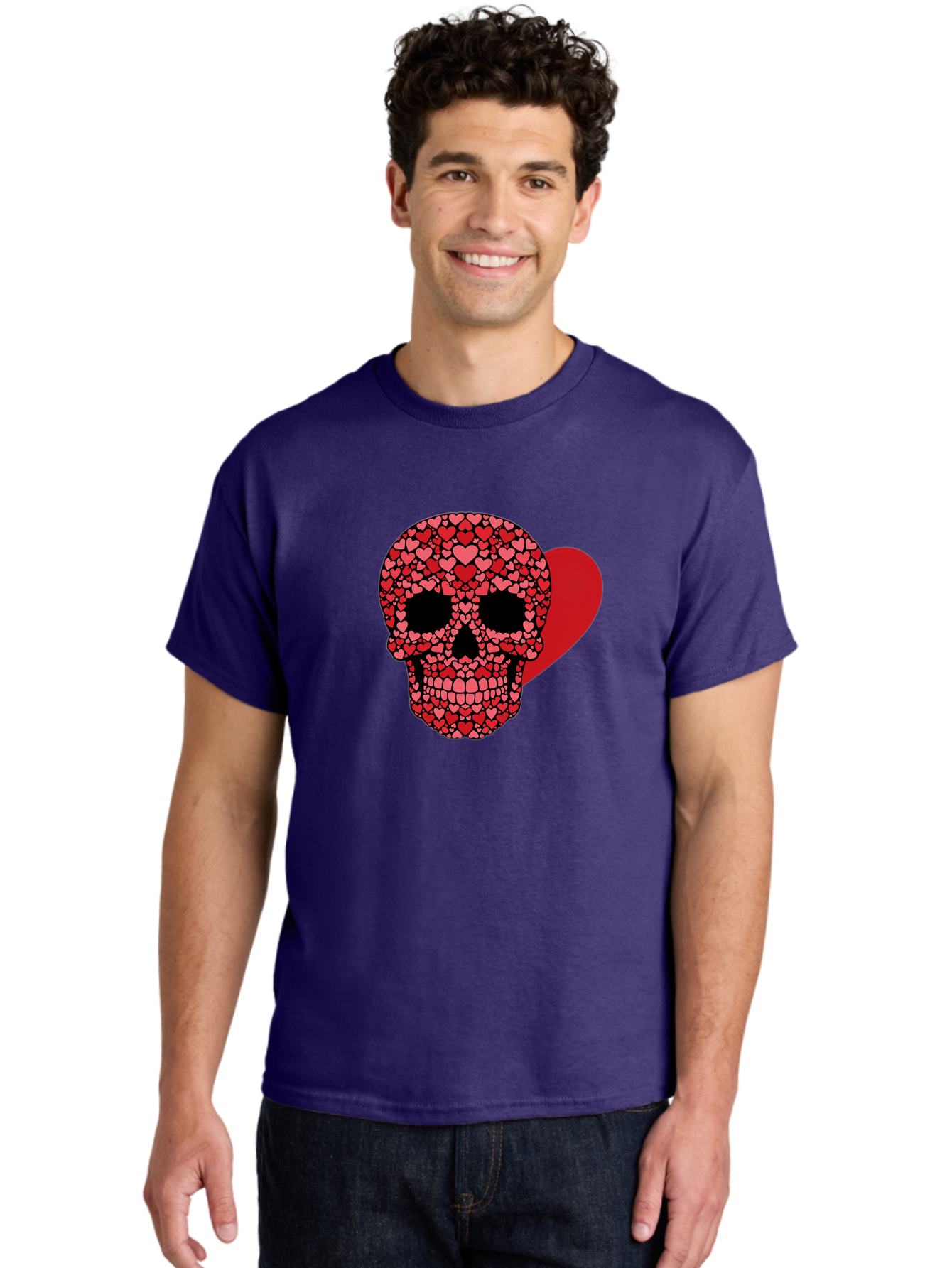 Skull-Of-Hearts Men'S Graphic Tee, 100% Cotton, Comfortable Casual Summer Wear, Machine Washable, Skull With Hearts, Heart-Shaped Skull Design, Sugar Skull Art, Red Hearts, Valentine'S Day Theme, Love Symbol, Heart Pattern, Skull Decoration, Bad603 29