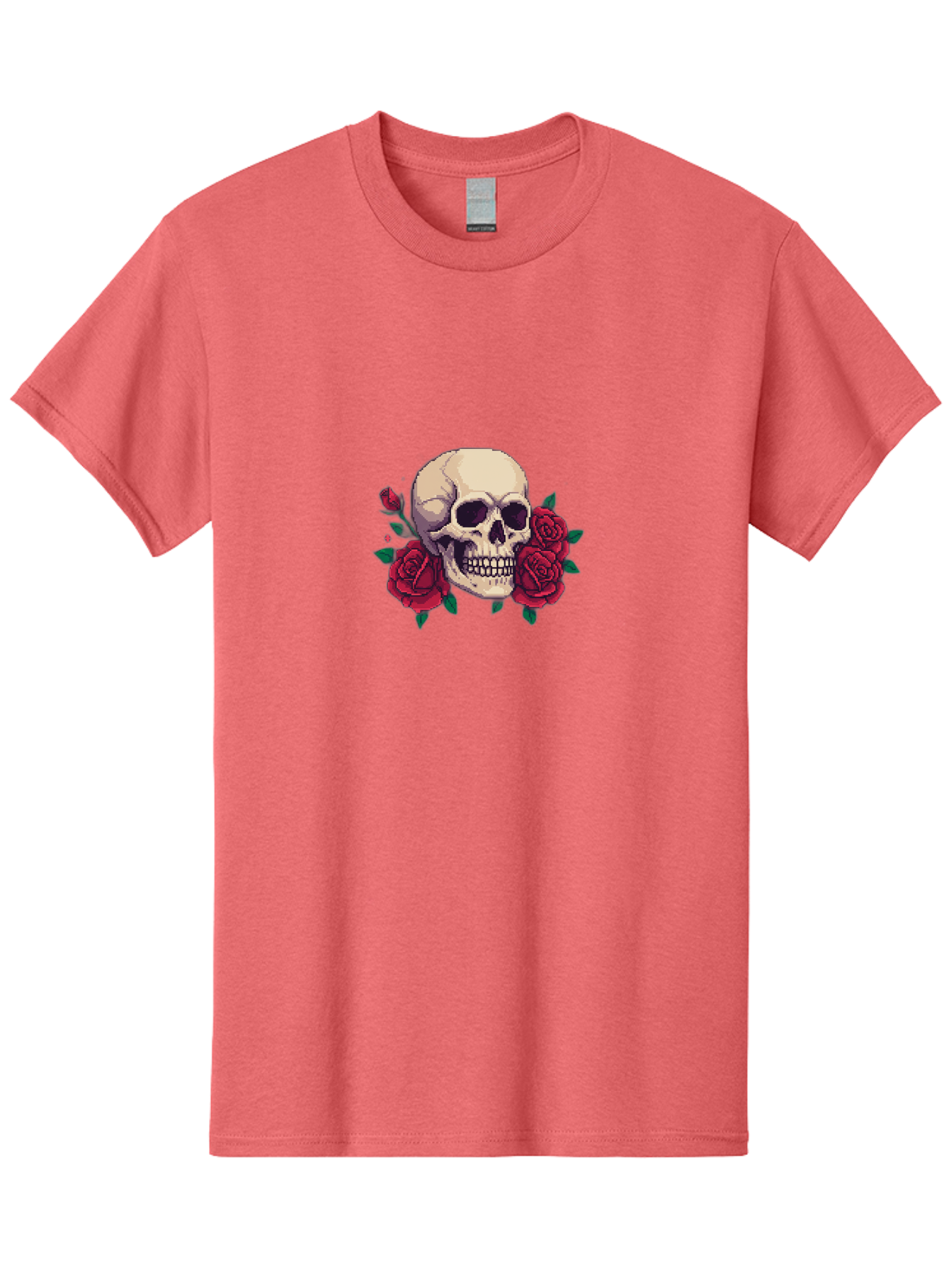 Skull-Pixel-Art Men'S Graphic Tee, 100% Cotton, Comfortable Casual Summer Wear, Machine Washable, Human Skull, Red Roses, Pixel Art, Gothic Style, Dark Beauty, Skull Decoration, Floral Skull, Goth Aesthetic, Pixelated Skull Bad604 12