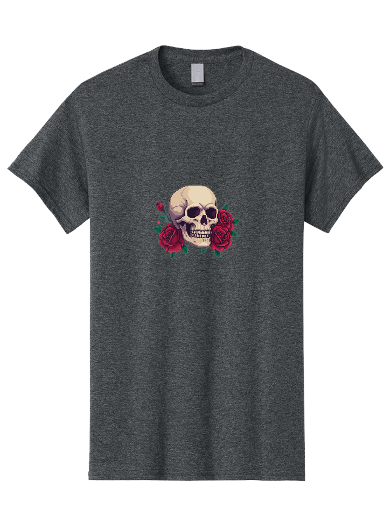 Skull-Pixel-Art Men'S Graphic Tee, 100% Cotton, Comfortable Casual Summer Wear, Machine Washable, Human Skull, Red Roses, Pixel Art, Gothic Style, Dark Beauty, Skull Decoration, Floral Skull, Goth Aesthetic, Pixelated Skull Bad604 6
