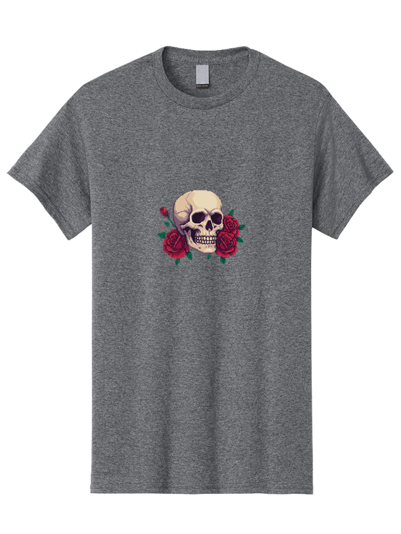 Skull-Pixel-Art Men'S Graphic Tee, 100% Cotton, Comfortable Casual Summer Wear, Machine Washable, Human Skull, Red Roses, Pixel Art, Gothic Style, Dark Beauty, Skull Decoration, Floral Skull, Goth Aesthetic, Pixelated Skull Bad604 14