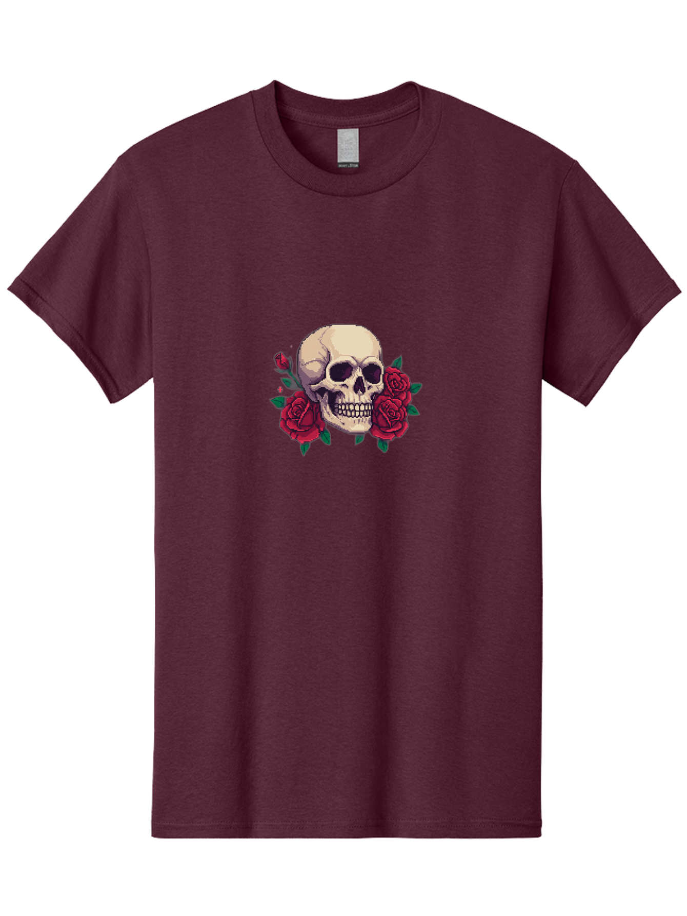 Skull-Pixel-Art Men'S Graphic Tee, 100% Cotton, Comfortable Casual Summer Wear, Machine Washable, Human Skull, Red Roses, Pixel Art, Gothic Style, Dark Beauty, Skull Decoration, Floral Skull, Goth Aesthetic, Pixelated Skull Bad604 8