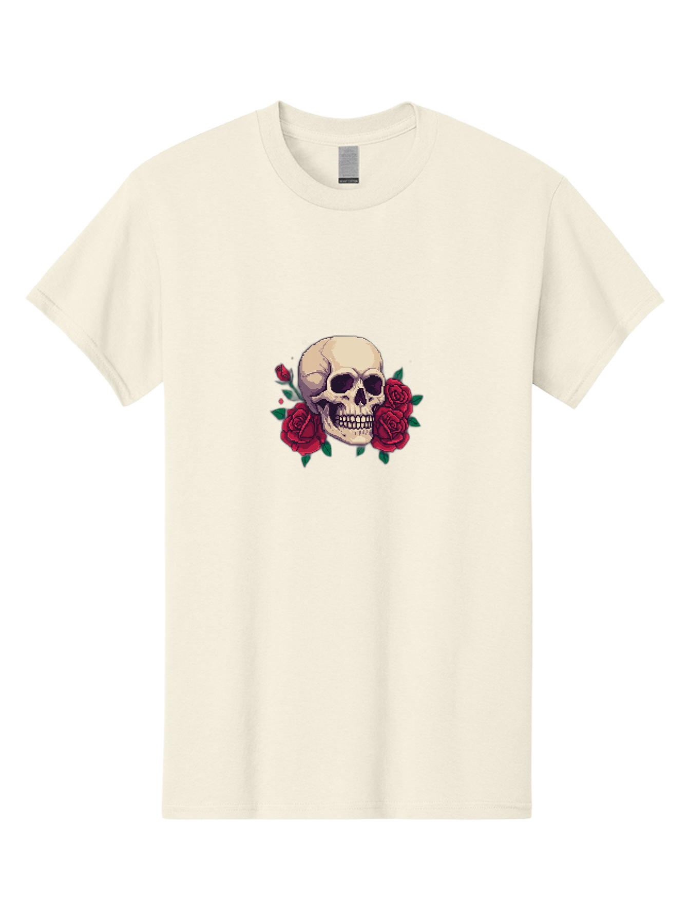 Skull-Pixel-Art Men'S Graphic Tee, 100% Cotton, Comfortable Casual Summer Wear, Machine Washable, Human Skull, Red Roses, Pixel Art, Gothic Style, Dark Beauty, Skull Decoration, Floral Skull, Goth Aesthetic, Pixelated Skull Bad604 10