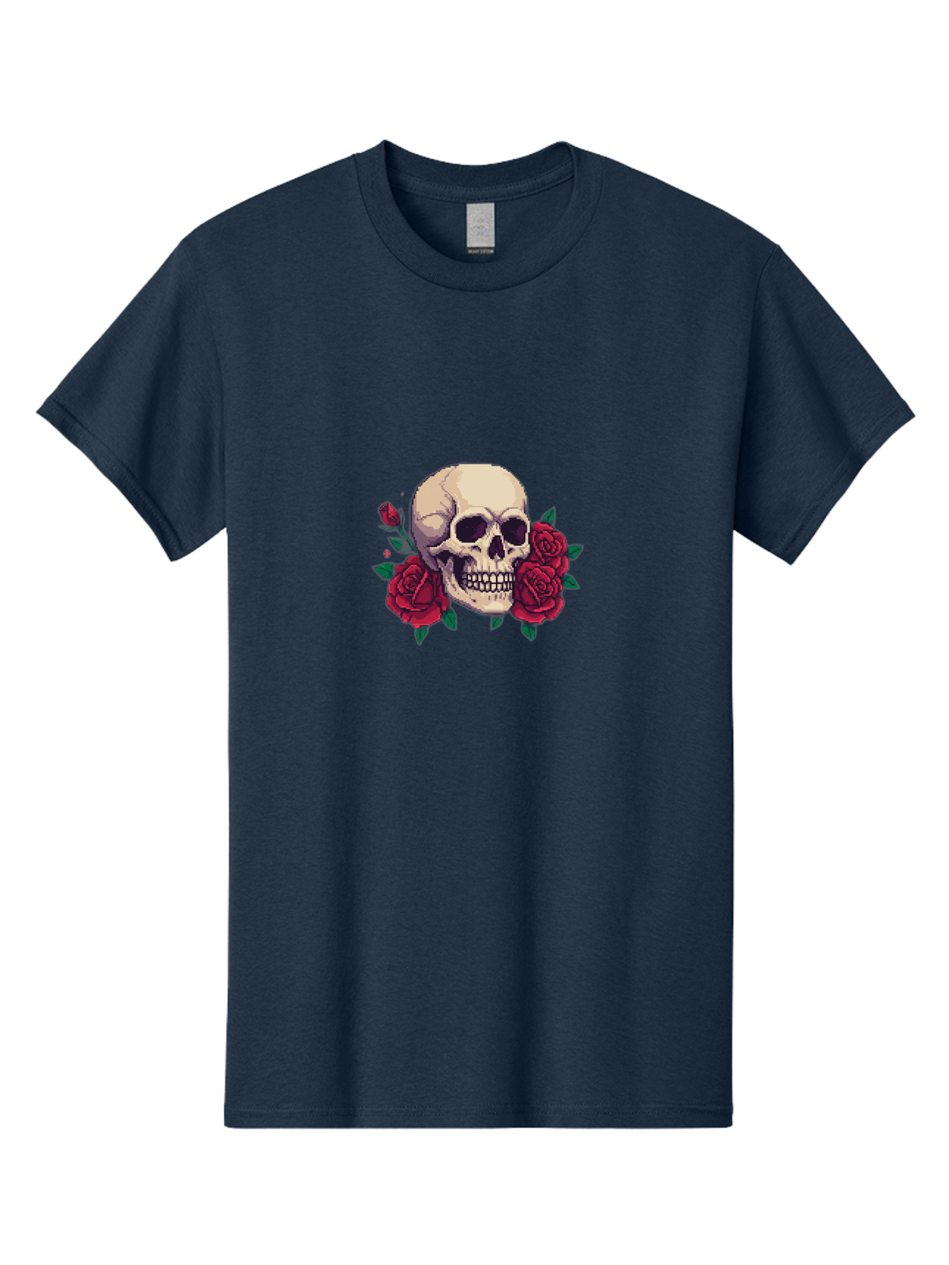 Skull-Pixel-Art Men'S Graphic Tee, 100% Cotton, Comfortable Casual Summer Wear, Machine Washable, Human Skull, Red Roses, Pixel Art, Gothic Style, Dark Beauty, Skull Decoration, Floral Skull, Goth Aesthetic, Pixelated Skull Bad604 3