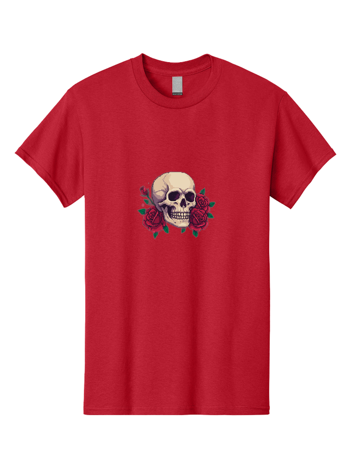 Skull-Pixel-Art Men'S Graphic Tee, 100% Cotton, Comfortable Casual Summer Wear, Machine Washable, Human Skull, Red Roses, Pixel Art, Gothic Style, Dark Beauty, Skull Decoration, Floral Skull, Goth Aesthetic, Pixelated Skull Bad604 11