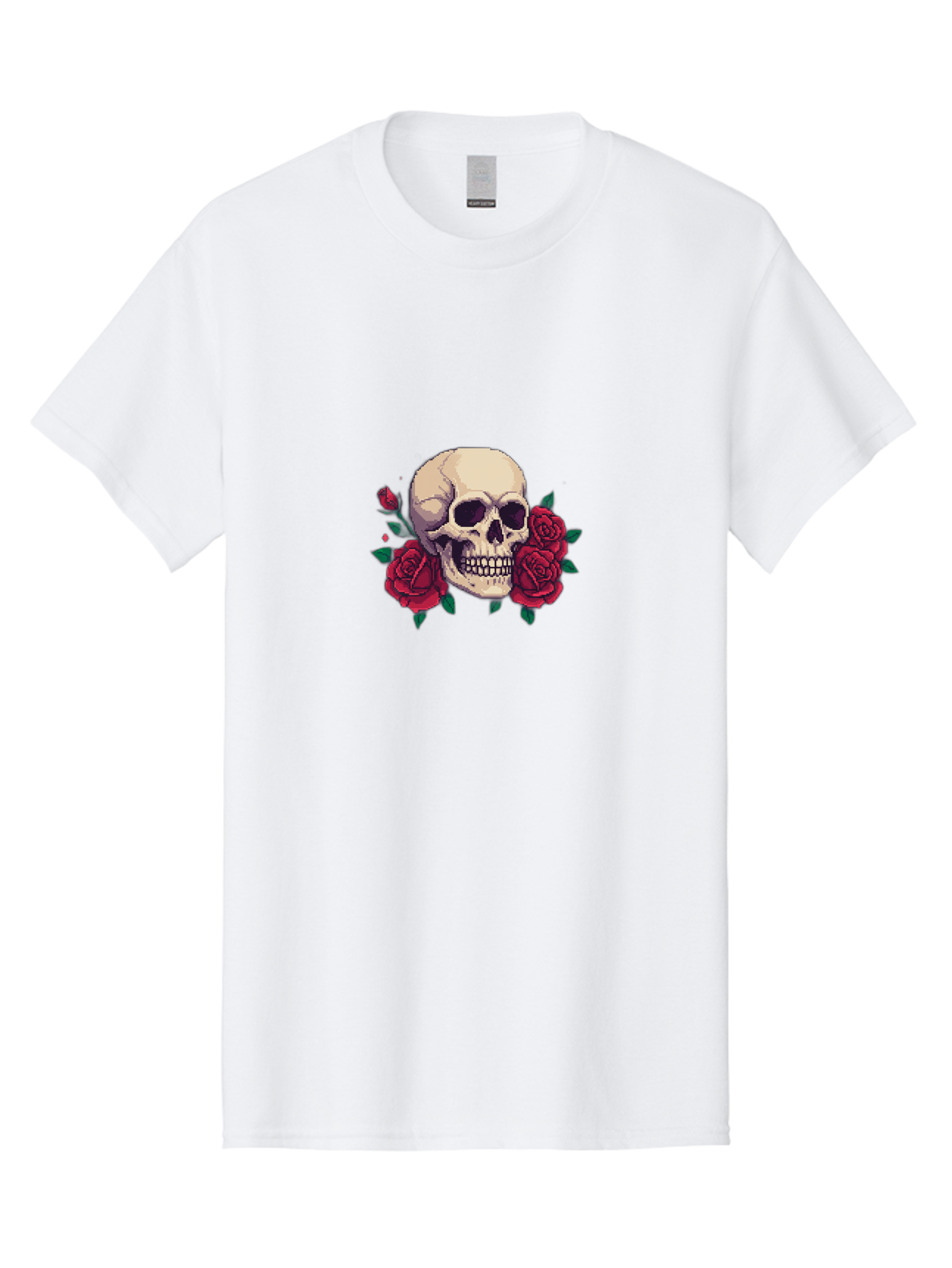 Skull-Pixel-Art Men'S Graphic Tee, 100% Cotton, Comfortable Casual Summer Wear, Machine Washable, Human Skull, Red Roses, Pixel Art, Gothic Style, Dark Beauty, Skull Decoration, Floral Skull, Goth Aesthetic, Pixelated Skull Bad604 9