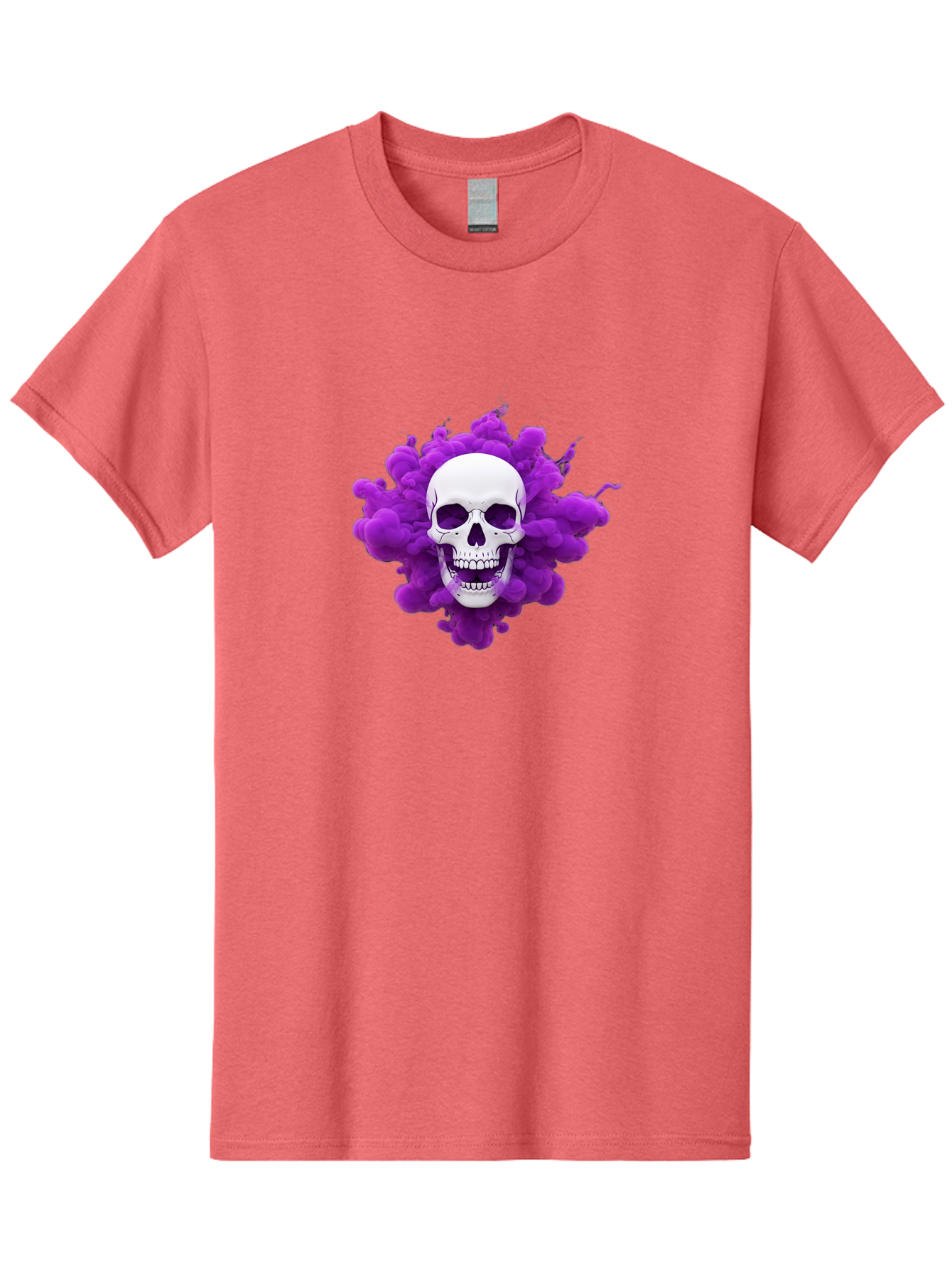 Skull-Purple-Smoke Men'S Graphic Tee, 100% Cotton, Comfortable Casual Summer Wear, Machine Washable, Human Skull, Purple Smoke, Dark Art, Gothic Style, Mysterious Atmosphere, Surreal Imagery, Edgy Design, Vibrant Purple Hue Bad605 4