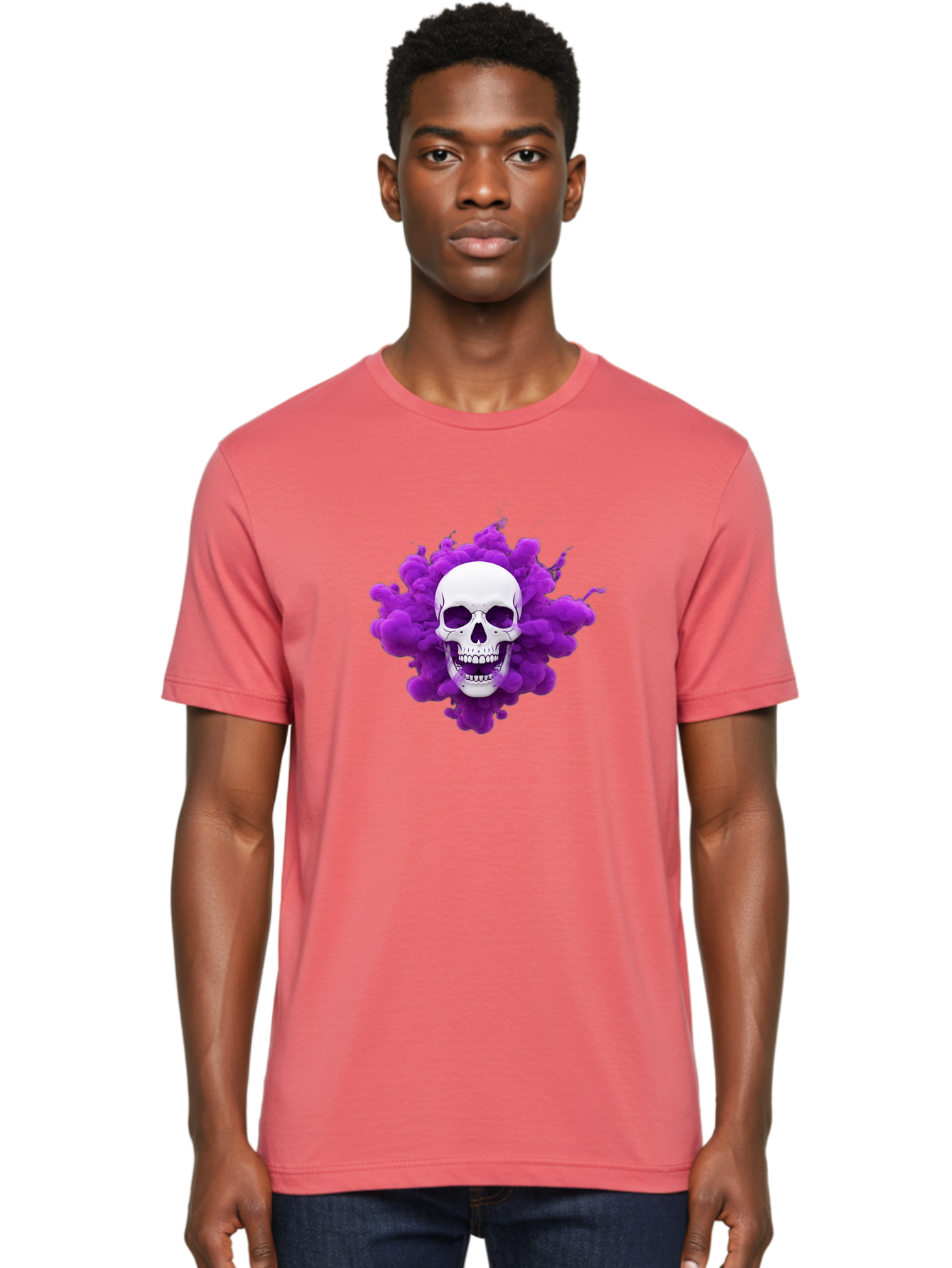 Skull-Purple-Smoke Men'S Graphic Tee, 100% Cotton, Comfortable Casual Summer Wear, Machine Washable, Human Skull, Purple Smoke, Dark Art, Gothic Style, Mysterious Atmosphere, Surreal Imagery, Edgy Design, Vibrant Purple Hue Bad605 19