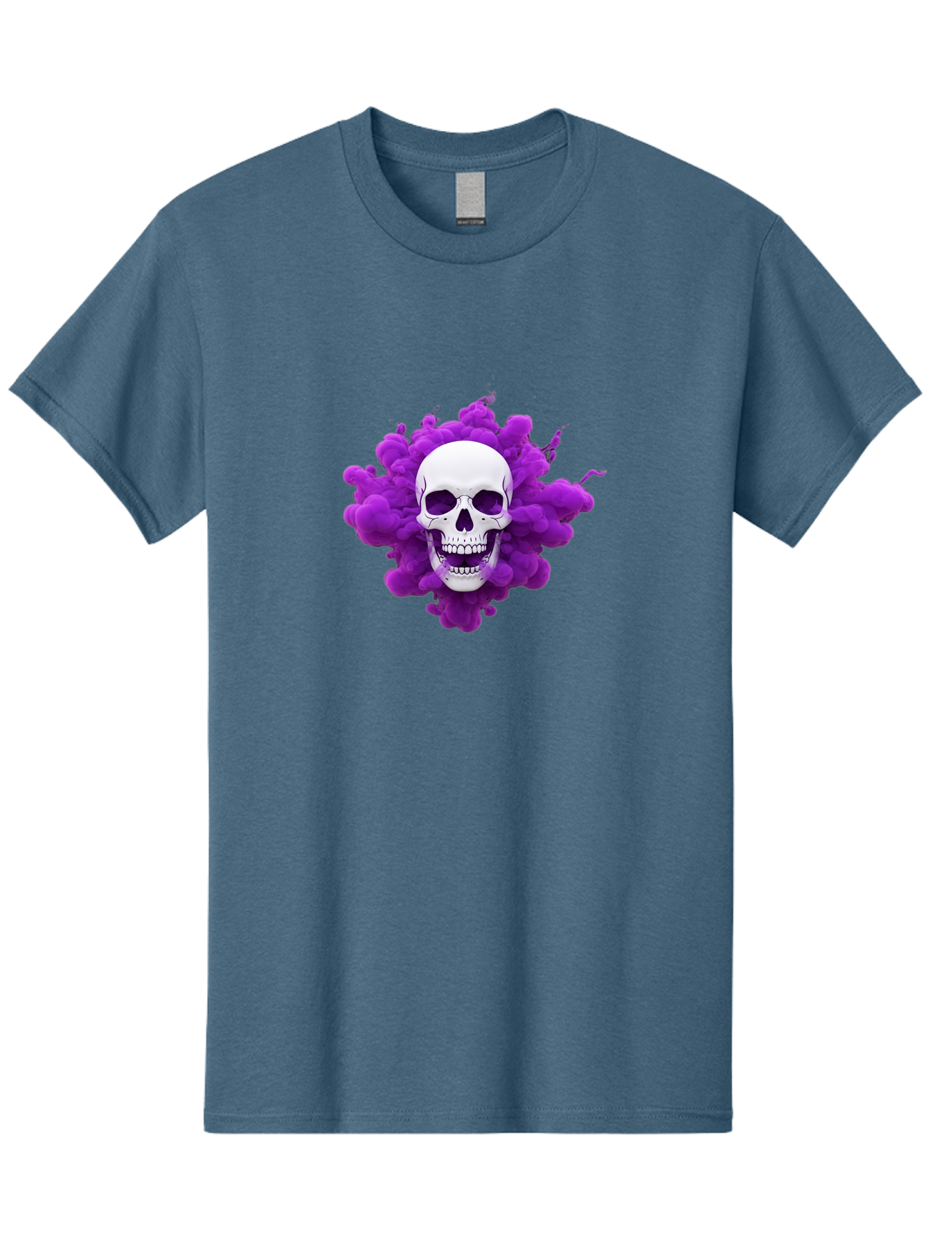 Skull-Purple-Smoke Men'S Graphic Tee, 100% Cotton, Comfortable Casual Summer Wear, Machine Washable, Human Skull, Purple Smoke, Dark Art, Gothic Style, Mysterious Atmosphere, Surreal Imagery, Edgy Design, Vibrant Purple Hue Bad605 14