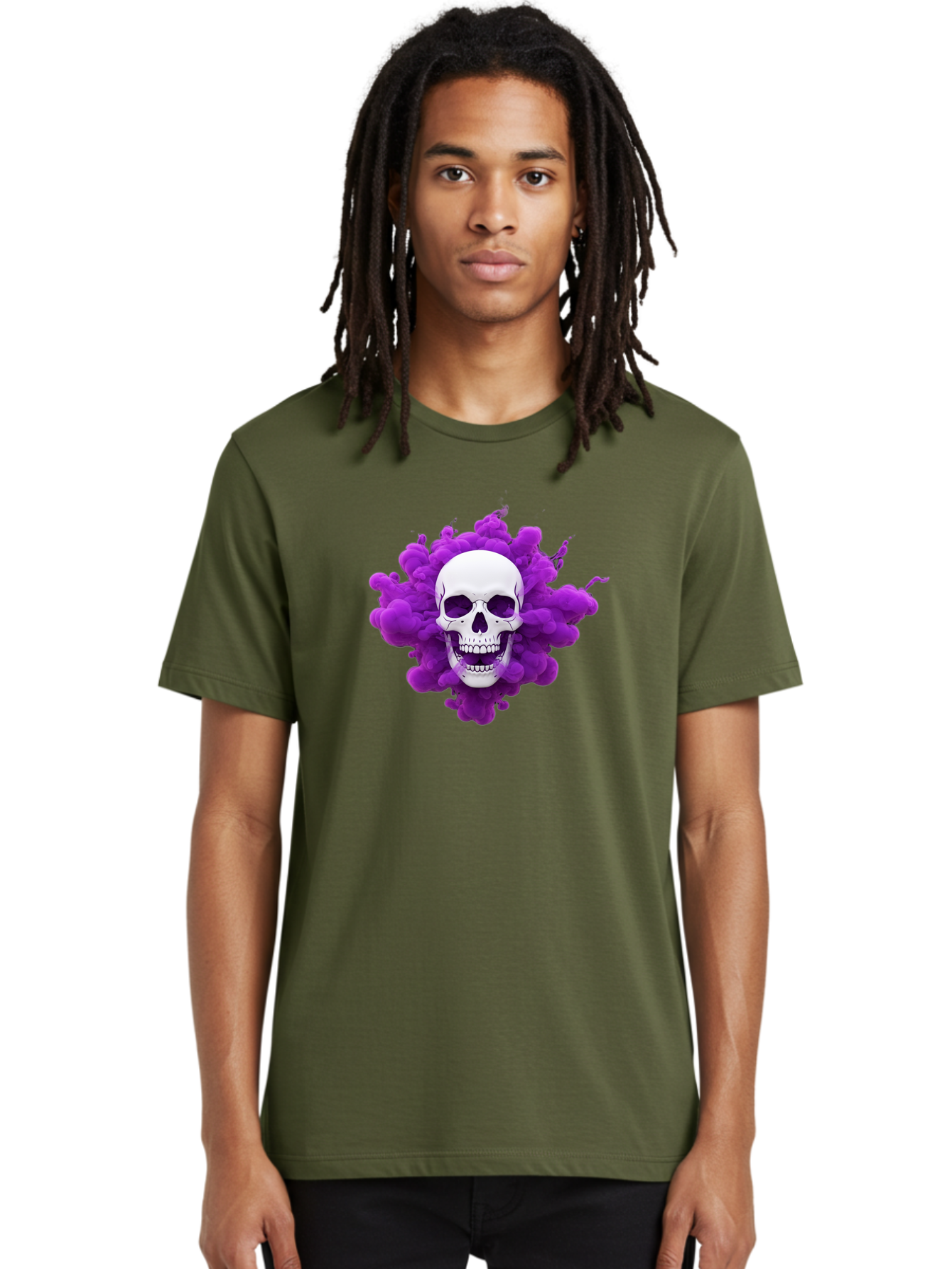 Skull-Purple-Smoke Men'S Graphic Tee, 100% Cotton, Comfortable Casual Summer Wear, Machine Washable, Human Skull, Purple Smoke, Dark Art, Gothic Style, Mysterious Atmosphere, Surreal Imagery, Edgy Design, Vibrant Purple Hue Bad605 22