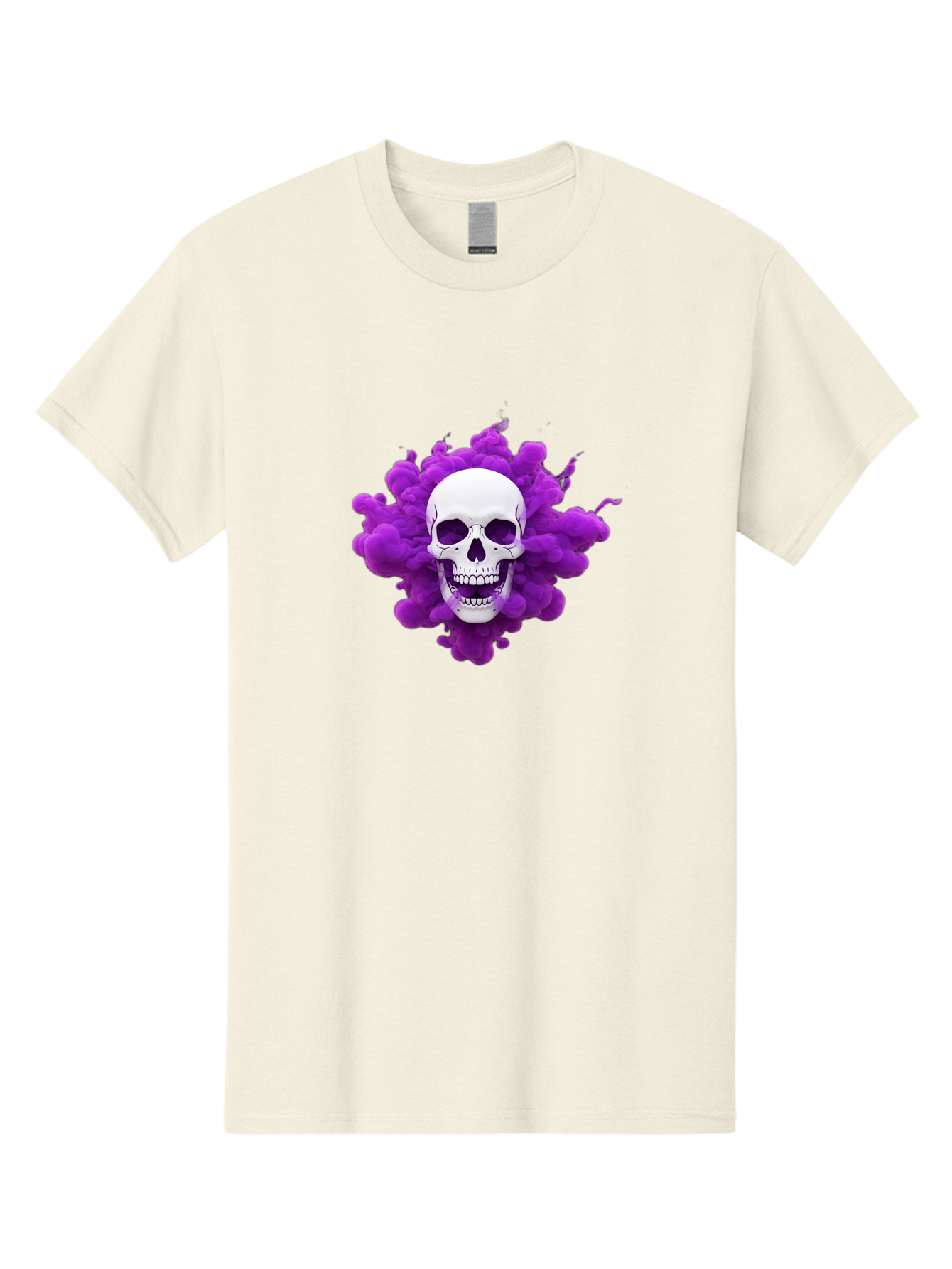 Skull-Purple-Smoke Men'S Graphic Tee, 100% Cotton, Comfortable Casual Summer Wear, Machine Washable, Human Skull, Purple Smoke, Dark Art, Gothic Style, Mysterious Atmosphere, Surreal Imagery, Edgy Design, Vibrant Purple Hue Bad605 6