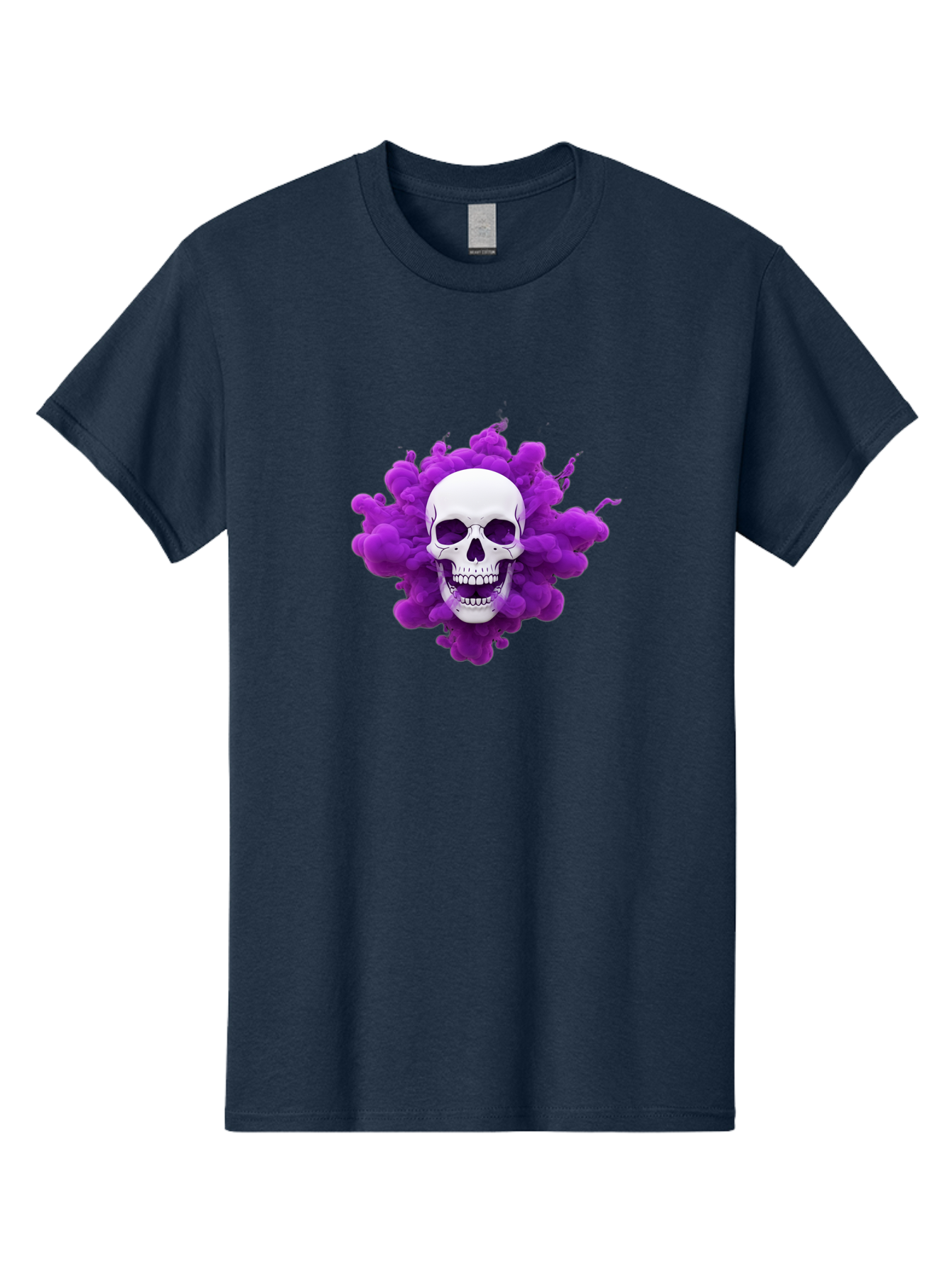 Skull-Purple-Smoke Men'S Graphic Tee, 100% Cotton, Comfortable Casual Summer Wear, Machine Washable, Human Skull, Purple Smoke, Dark Art, Gothic Style, Mysterious Atmosphere, Surreal Imagery, Edgy Design, Vibrant Purple Hue Bad605 9