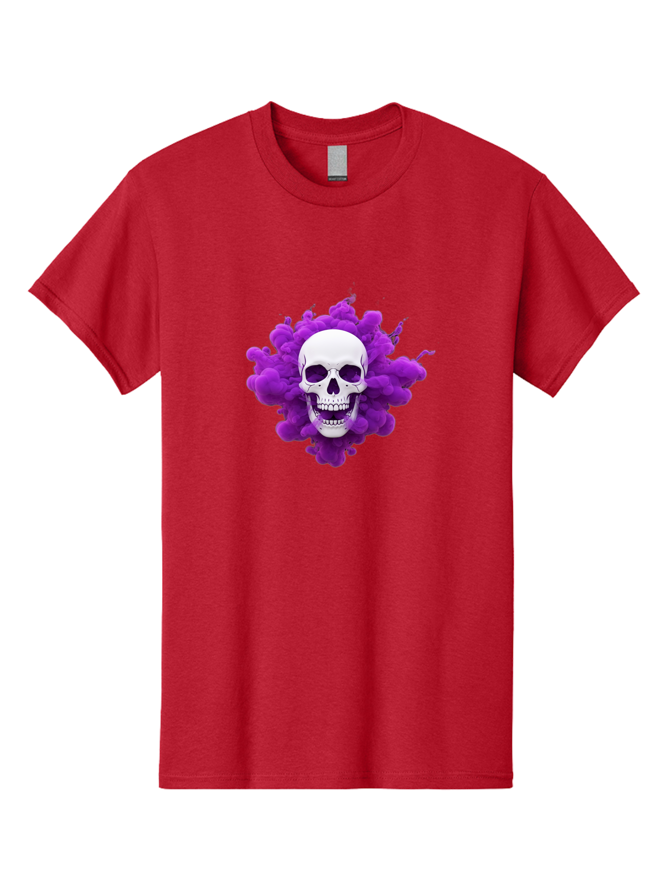 Skull-Purple-Smoke Men'S Graphic Tee, 100% Cotton, Comfortable Casual Summer Wear, Machine Washable, Human Skull, Purple Smoke, Dark Art, Gothic Style, Mysterious Atmosphere, Surreal Imagery, Edgy Design, Vibrant Purple Hue Bad605 1